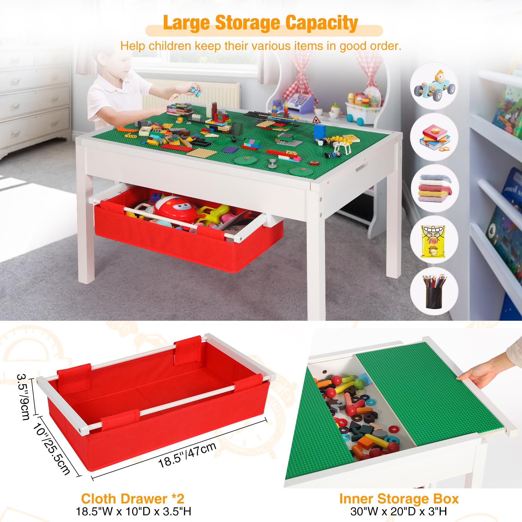 RedSwing 2-in-1 Kids Activity Table with Storage | Large Play Table for Boys & Girls Ages 5-12 | White Multi-Functional Kids Furniture for Arts, Crafts & Learning Activities
