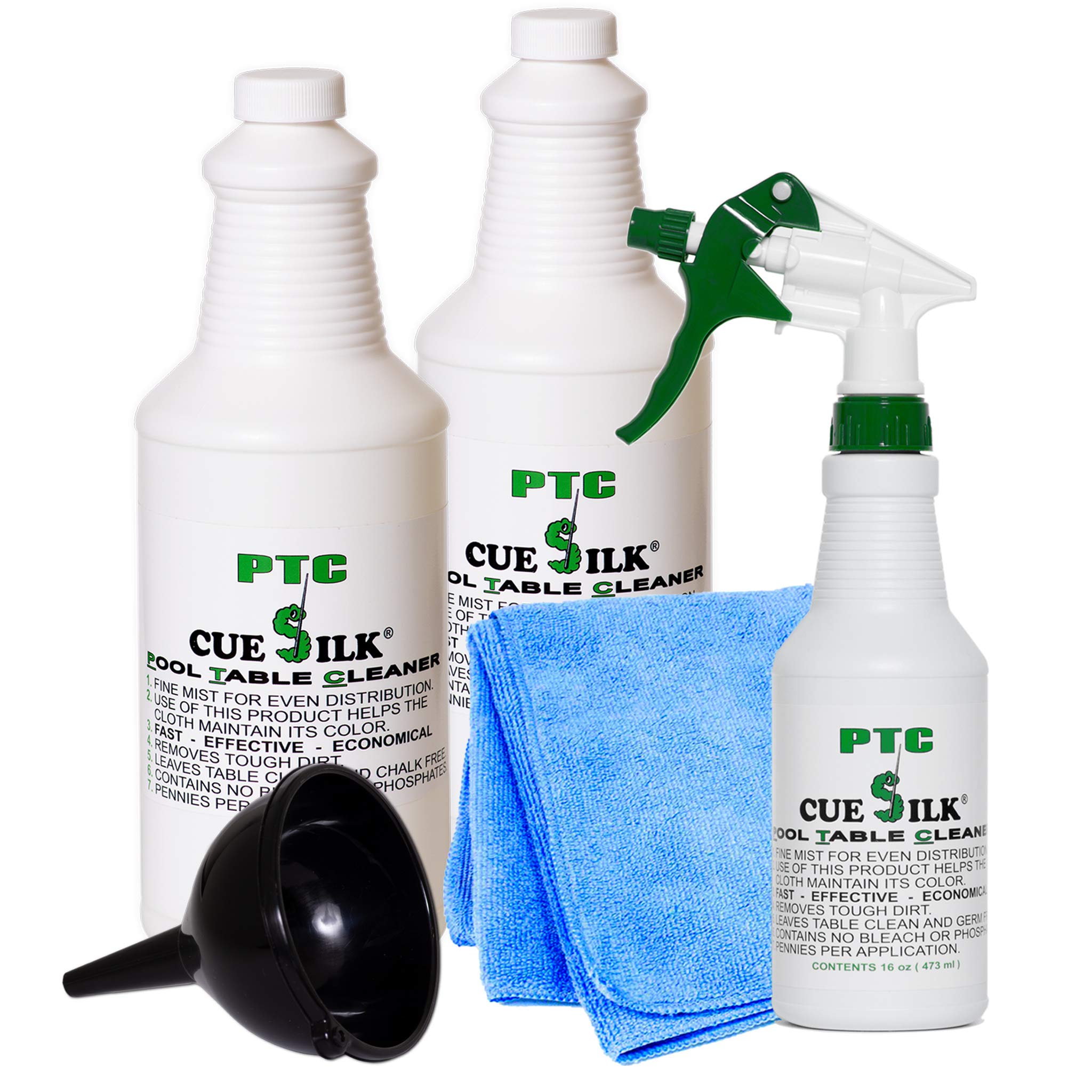 PTC Pool Table Cleaner 64 oz with Microfiber Cloth - Professional Billiard Table Maintenance Kit for Home & Game Rooms