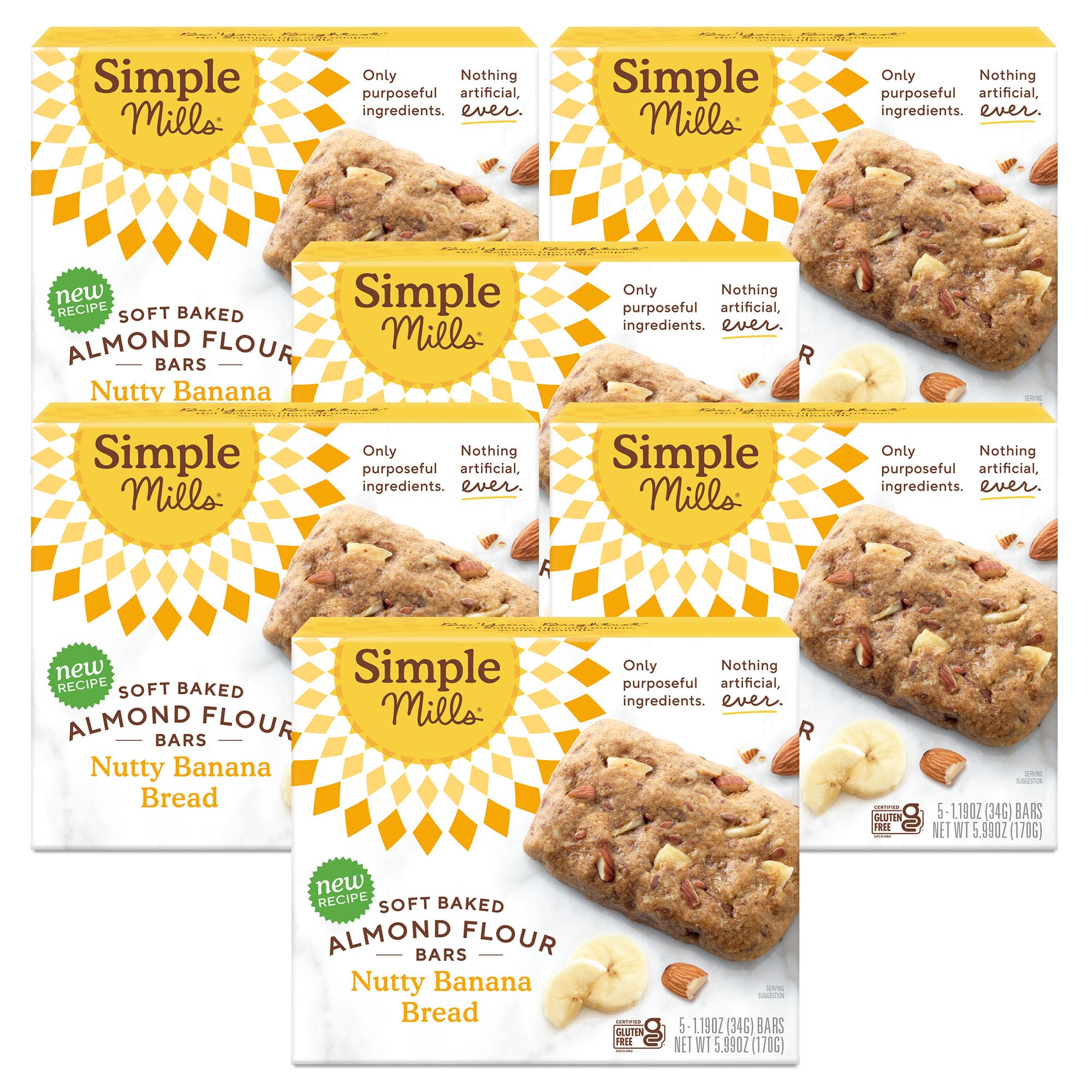 Simple Mills Almond Flour Snack Bars - Nutty Banana Bread | Gluten Free, Paleo Friendly, Organic Coconut Oil | Healthy Breakfast & On-the-Go Snacks | 6 Ounce (Pack of 6) | Perfect for Work, School & Outdoor Activities
