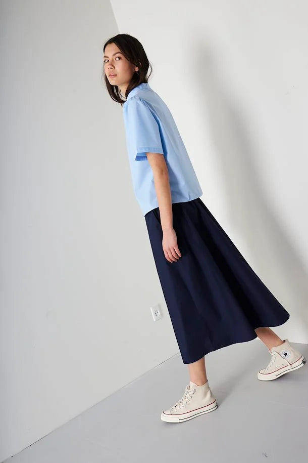 FINLEY Women's Midi Skirt - Navy Blue A-Line Flowy Skirt for Casual & Office Wear | Perfect for Work, Dates & Everyday Outfits