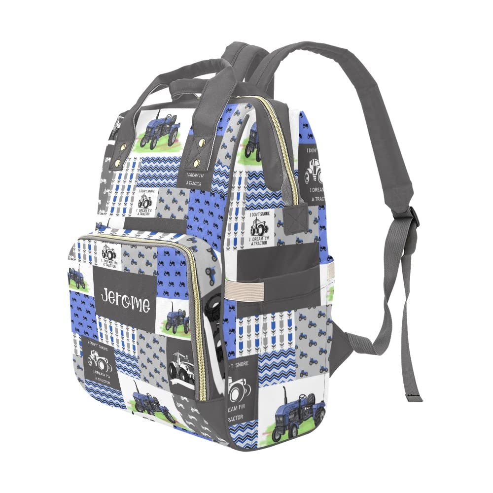 **Personalized Name Diaper Backpack – Retro Car & Tractor Patchwork Design, Purple Multifunctional Travel Backpack for Moms, Dads, Boys & Girls – Perfect for Daycare, Outings & Family Trips**