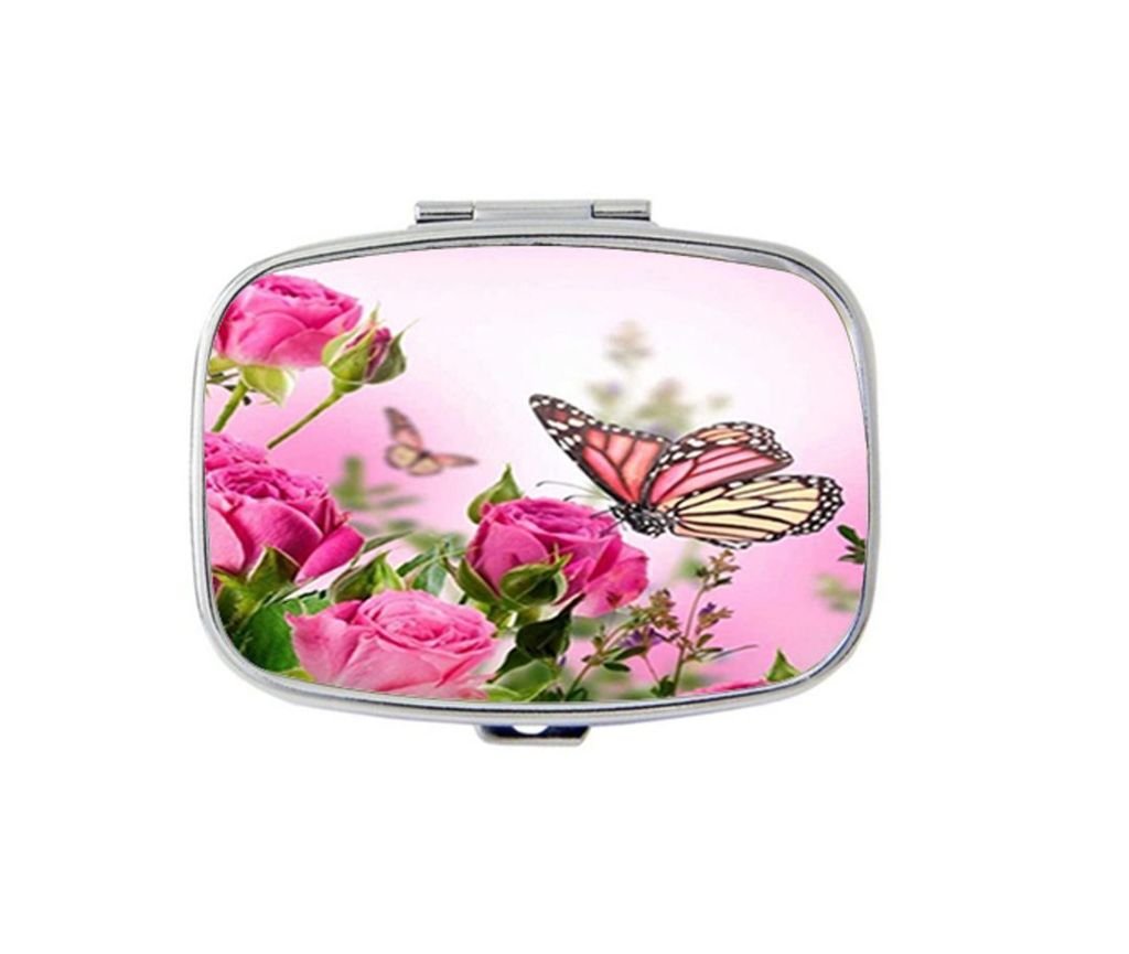 Personalized Stainless Steel Pill Case Box with Floral & Butterfly Design - Custom Medicine Organizer for Travel, Daily Use & Gift Giving