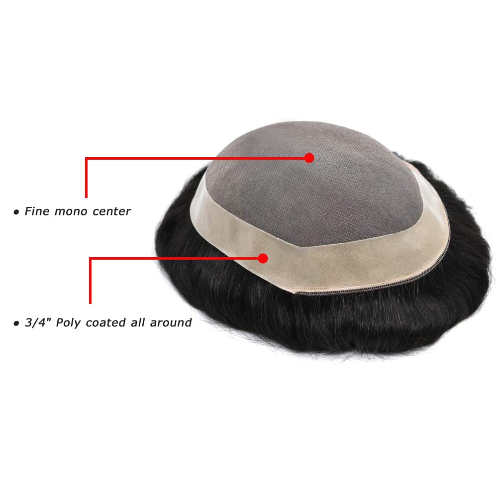 Premium Men's Toupee - 100% European Real Human Hair Replacement System | Comfortable & Durable Hairpiece for Men (7x10, Jet Black #1, Medium-Light Density) | Perfect for Daily Wear, Special Occasions & Hair Loss Solutions