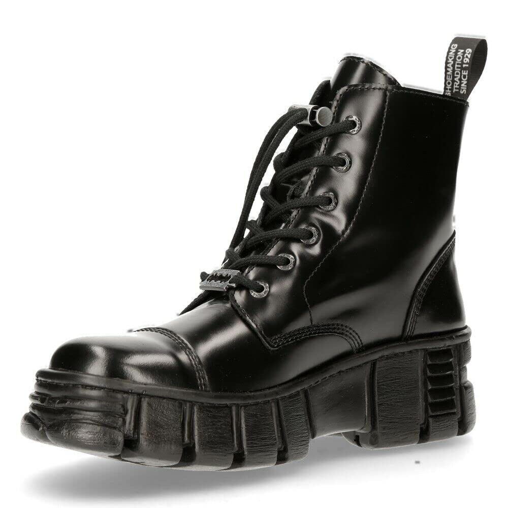 New Rock M-WALL005N-C6 Gothic Women's Black Leather Biker Ankle Boots - Stylish & Comfortable for Motorcycle Riding, Concerts, and Alternative Fashion
