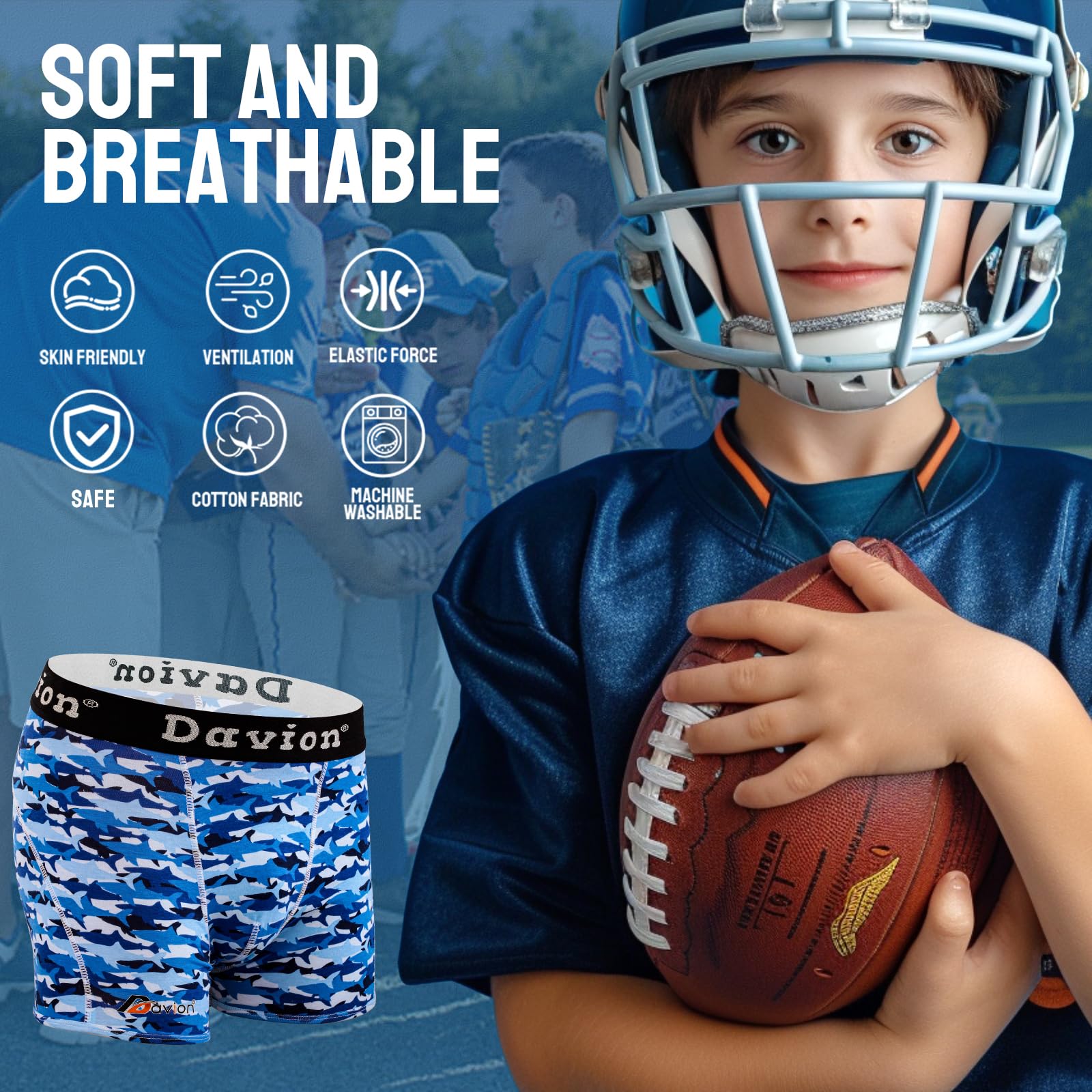 Davion Youth Boys Baseball Cup Underwear with Soft Protective Athletic Cup - Compression Shorts for Baseball, Football, Lacrosse - Comfortable Support for Sports & Training