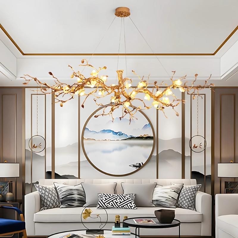 Noa Flower Branch Chandelier - Elegant Floral Crystal Ceiling Light Fixture for Dining Room, Bedroom & Living Room Decor | Modern Boho Home Lighting Solution