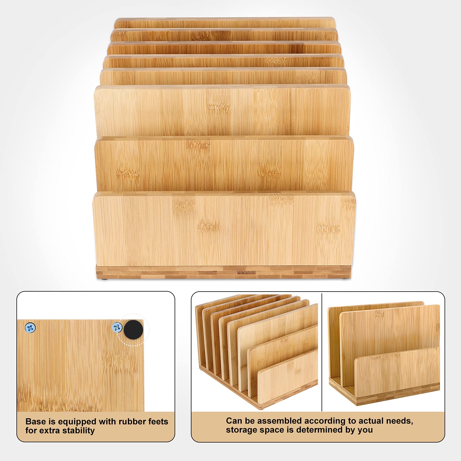 Bamboo Desk Shelf Mail Organizer - 7 Slot Wooden Document Organizer for Office, Home & School | Perfect for Organizing Books, Papers, Bills, Files & Folders | Space-Saving Desk Accessory for Neat Workspace