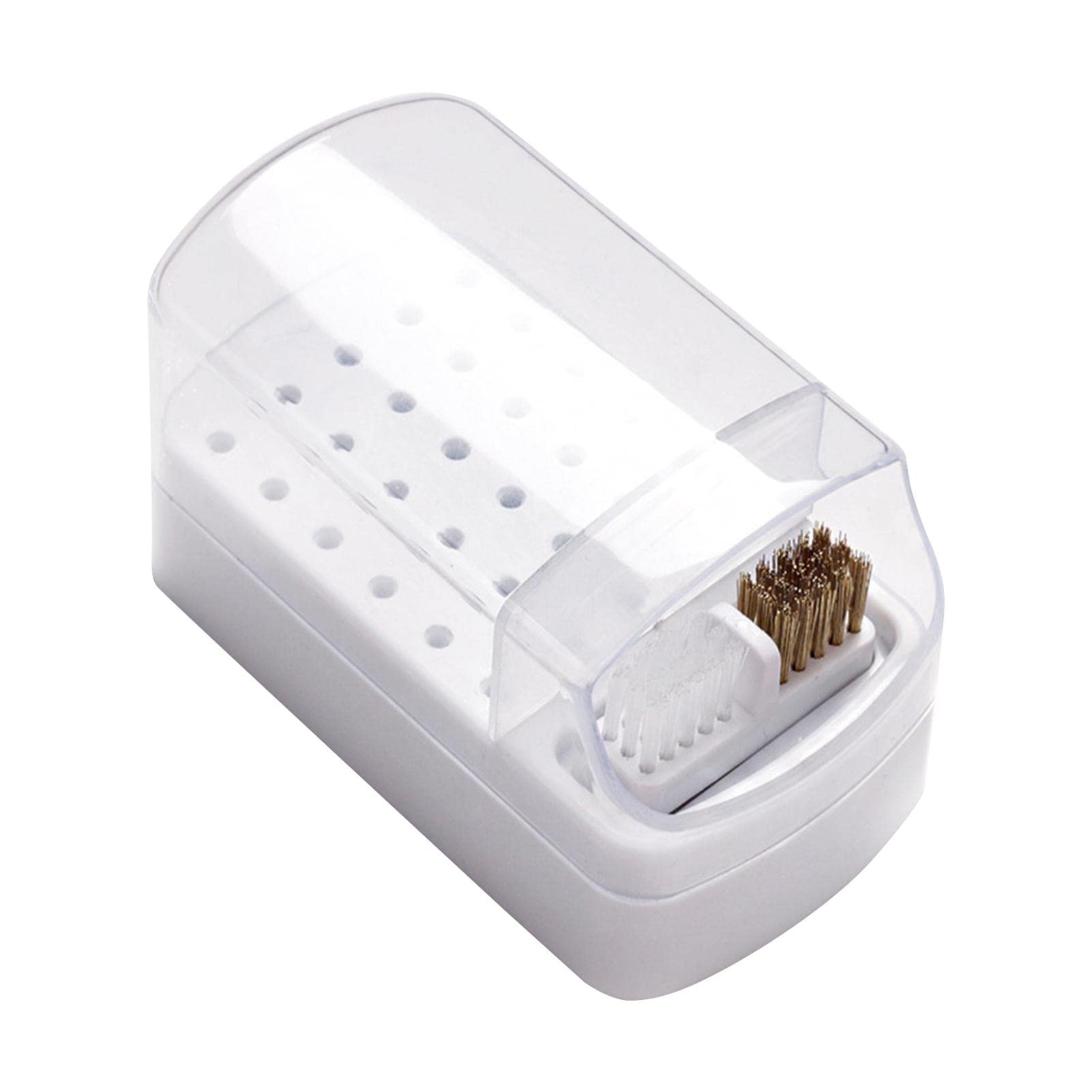 2 in 1 Nail Drill Bits Holder with 30 Holes & Cleaning Brush - Dustproof Stand Display for Nail Art Tools - Compact & Neat Organizer (White) - Perfect for Nail Salons & Home Manicures
