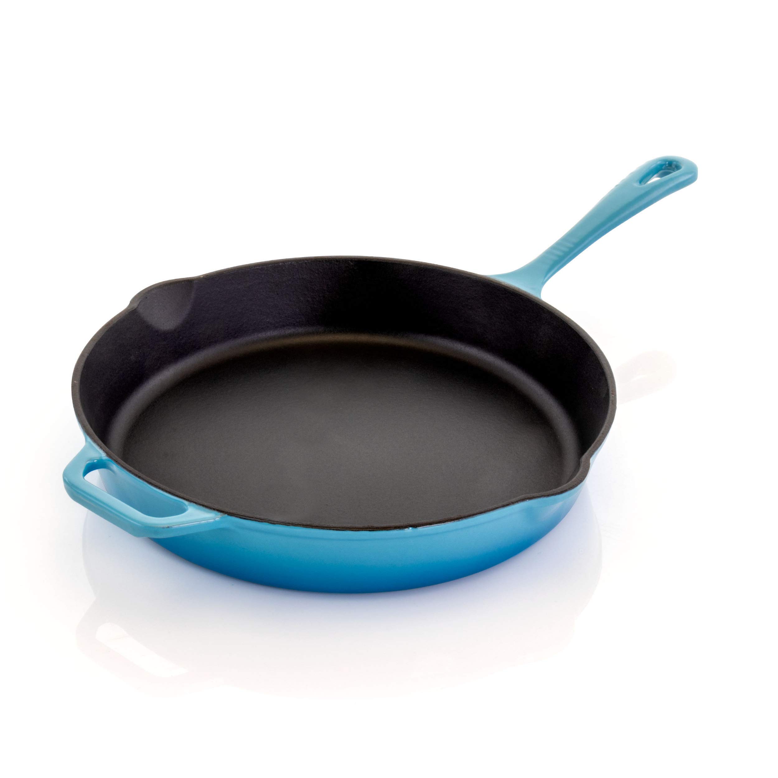 Megachef 12 Inch Blue Enamel Cast Iron Skillet - Perfect for Stovetop, Oven & Camping Cooking