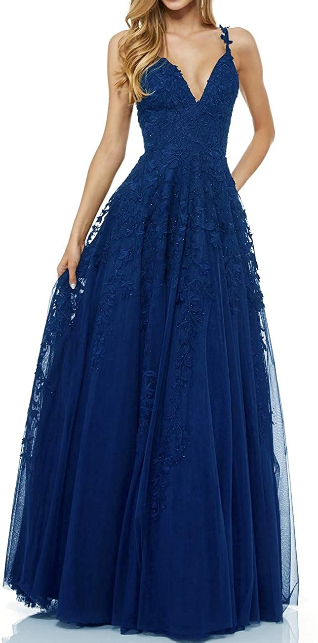 Elegant Long Prom Dresses for Women - Lace Formal Evening Gowns with Tulle Skirt | A-Line Homecoming Dresses for Prom Night, Wedding Guest & Special Occasions
