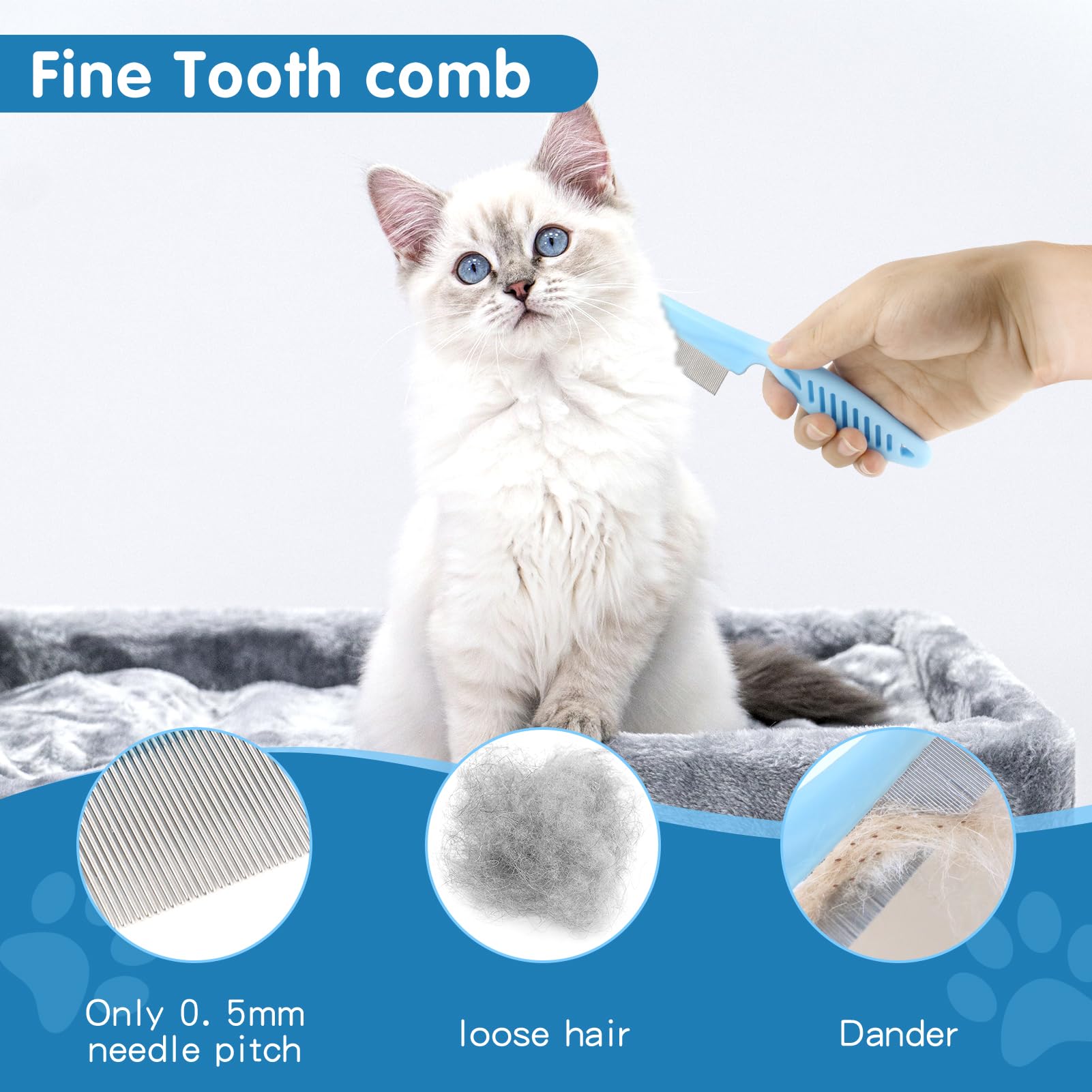 Premium 6-Piece Dog Grooming Kit - Shedding Brush, Dematting Comb, Nail Clipper with File, Flea Comb & Bath Brush for Dogs & Cats | Blue Pet Care Set for Home Grooming & Shed Control