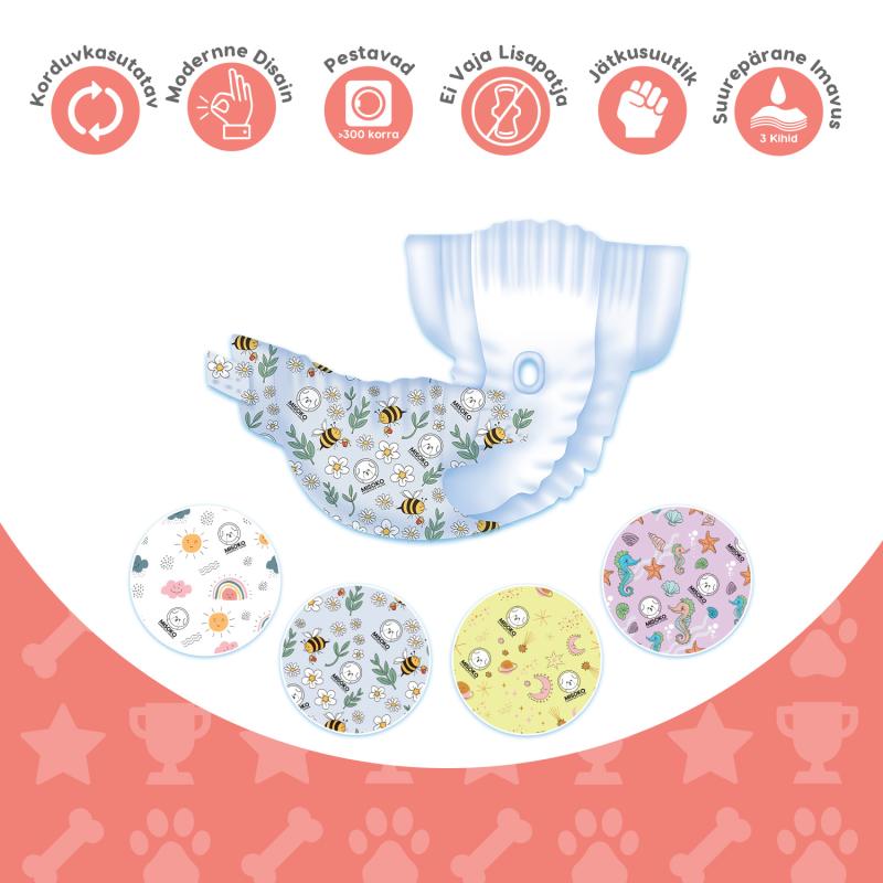 Misoko Reusable Dog Diapers for Female Dogs - Sweet Dream Washable Pet Diaper Set (3 Pack) - Perfect for Incontinence, Heat Cycles & Travel