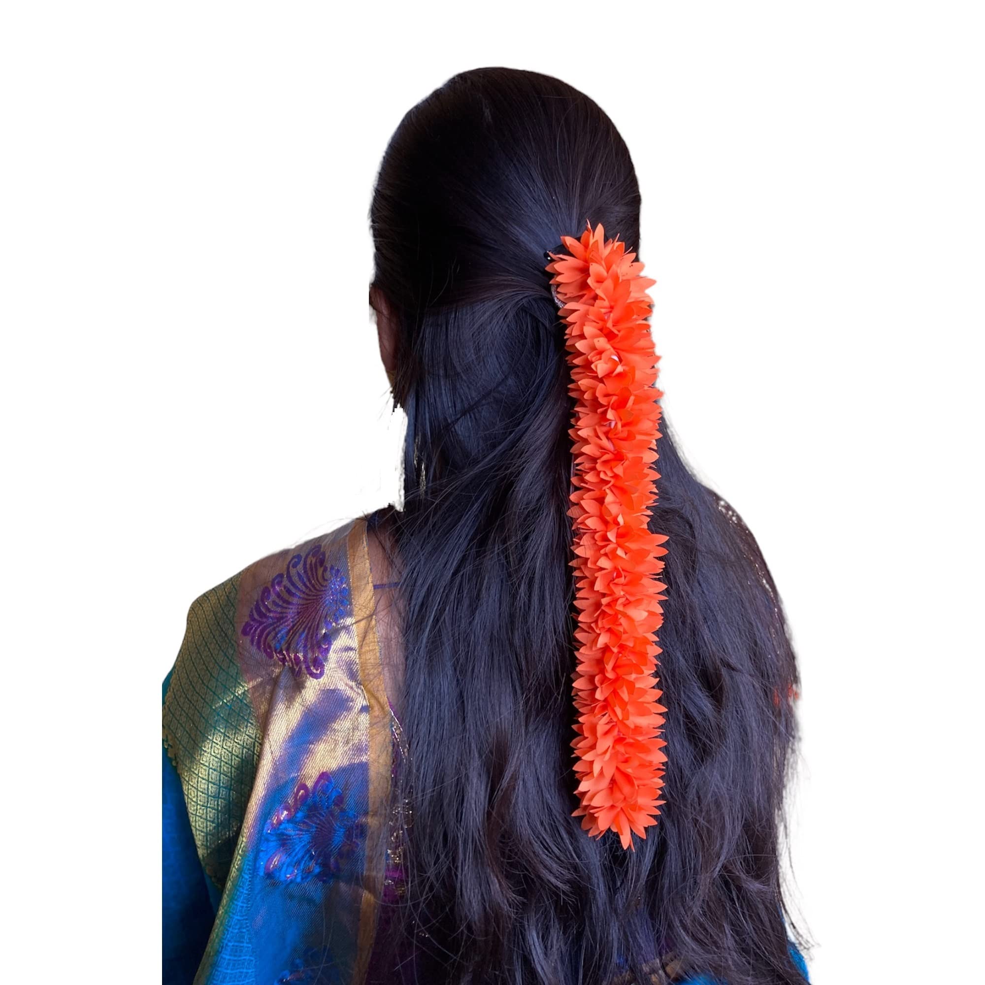 Artificial Orange Flower Hair Garland - Bridal Hair Accessory for Women, Gajra Hair Bun Decor (Pack of 1) - Perfect for Weddings, Parties & Boho Hairstyles