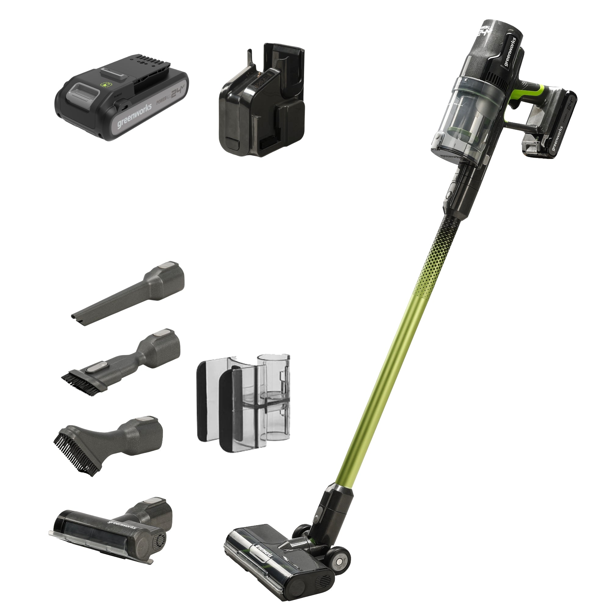 24V Cordless Stick Vacuum Cleaner with 4.0Ah USB-C Battery & Charger - Lightweight Green Handheld Vac for Hardwood Floors, Carpets & Pet Hair - Perfect for Home, Office & Car Cleaning