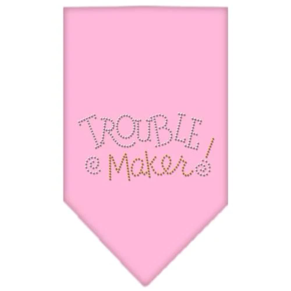 Sparkling Rhinestone Dog Bandana - 'Trouble Maker' Light Pink Large Pet Bandana for Small & Medium Dogs | Perfect for Pet Parties, Photo Shoots & Daily Walks