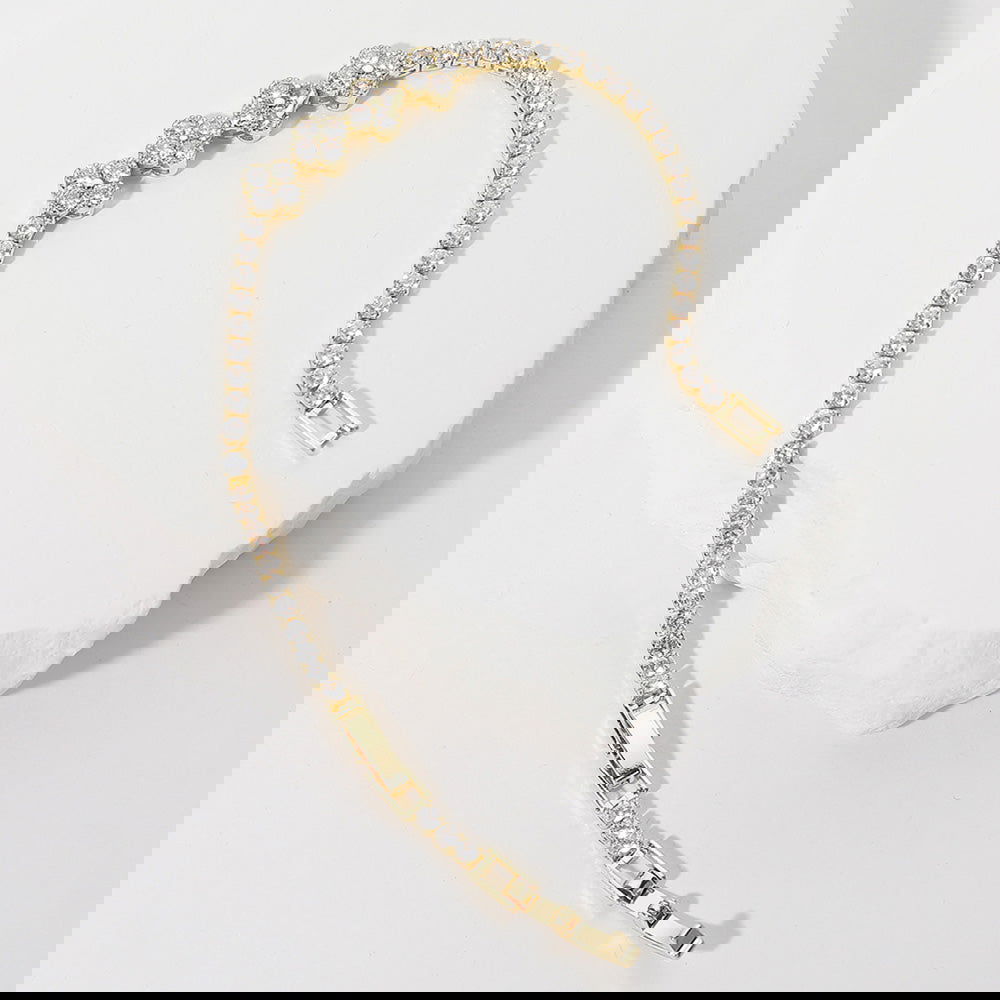 Triple Quatrefoil Round Stone Cluster Tennis Chain Bracelet for Women - Elegant Gold/Silver Jewelry for Party, Wedding & Everyday Wear