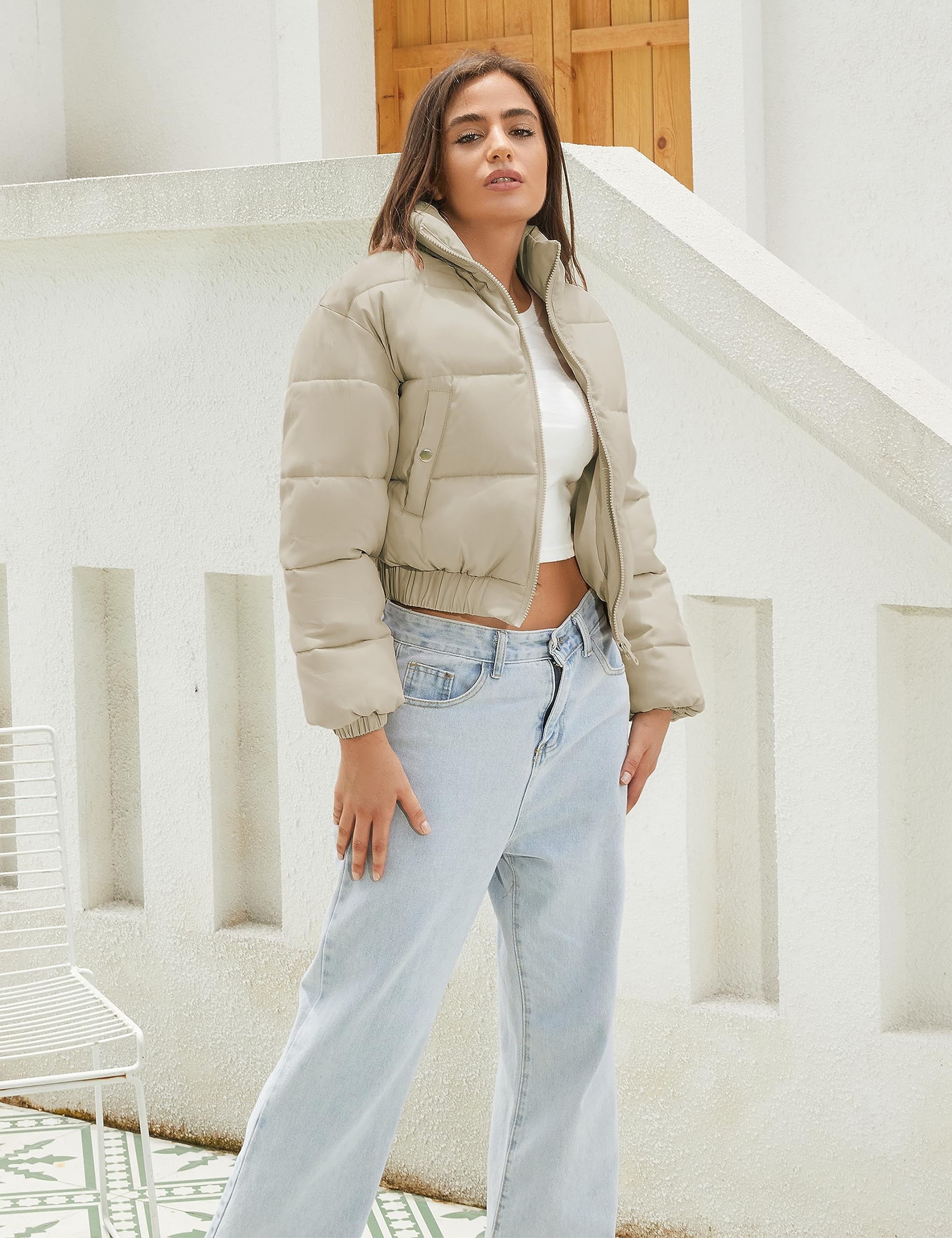 Athlisan Women's Cropped Puffer Jacket - Warm Winter Outerwear for Urban Fashion