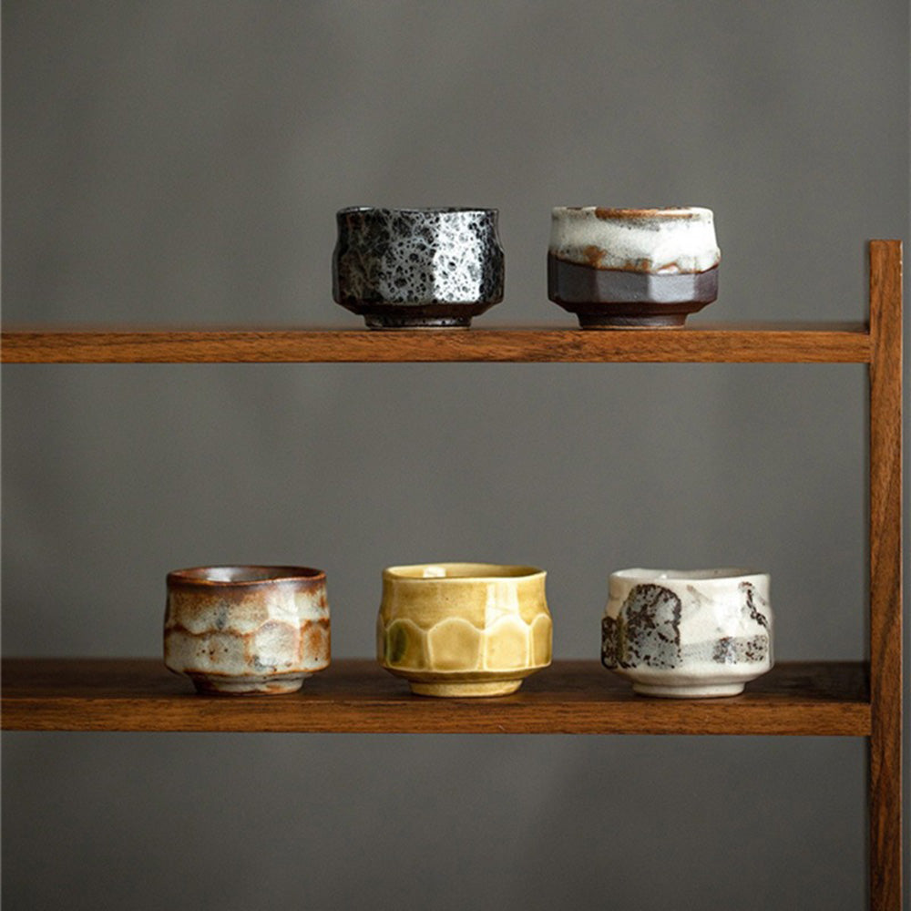 Authentic Japanese Mino Yaki Wabi Sabi Tea Cup Set - 5 Handcrafted Ceramic Cups for Matcha, Sencha & Japanese Tea Ceremony | Perfect Gift for Tea Lovers & Zen Decor