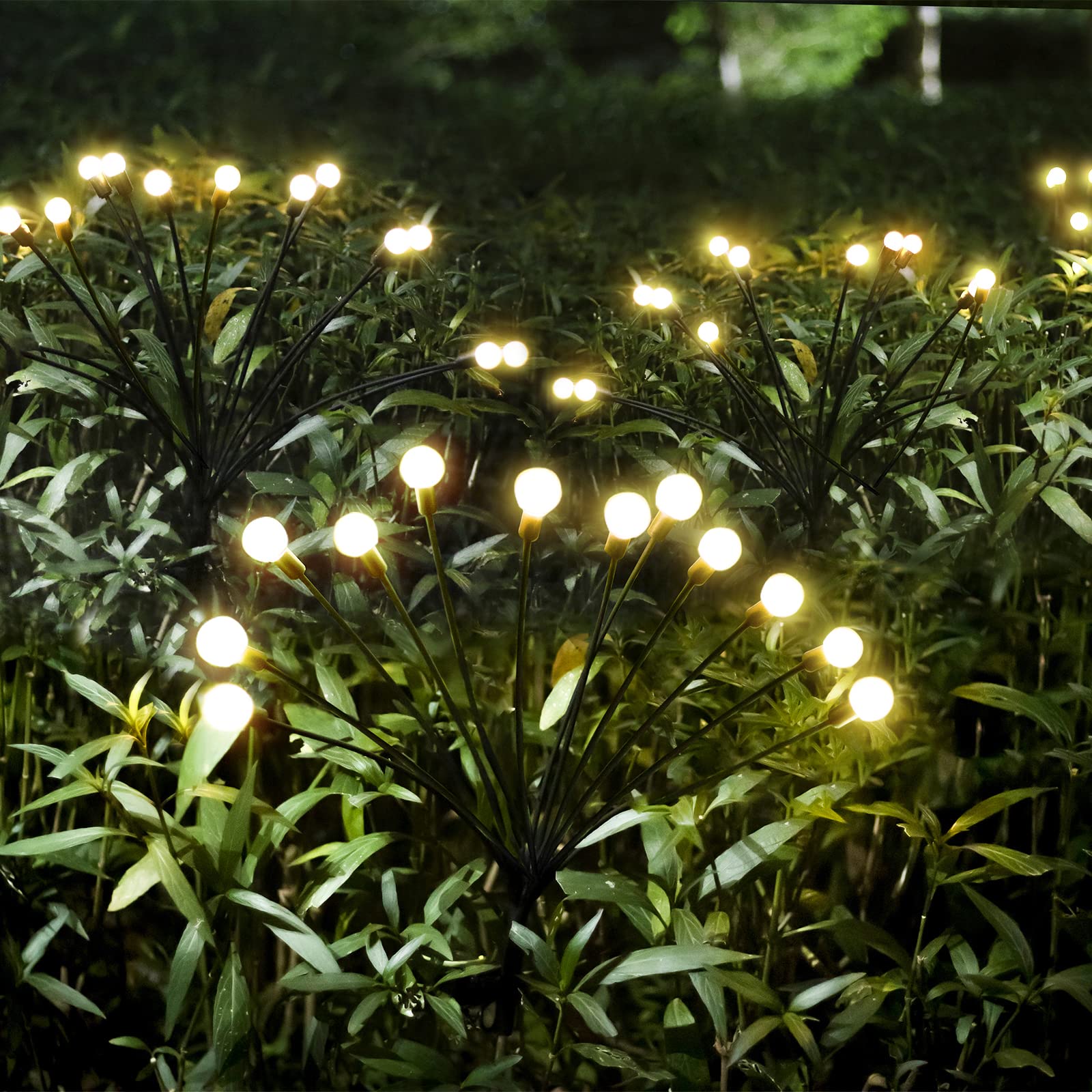 Yiliaw 12 LED Solar Firefly Lights - Waterproof Outdoor Solar Garden Lights for Pathway, Fence, Yard - Warm White Decorative Lighting (2 Pack) - Perfect for Patio, Lawn, Backyard & Landscape Decor