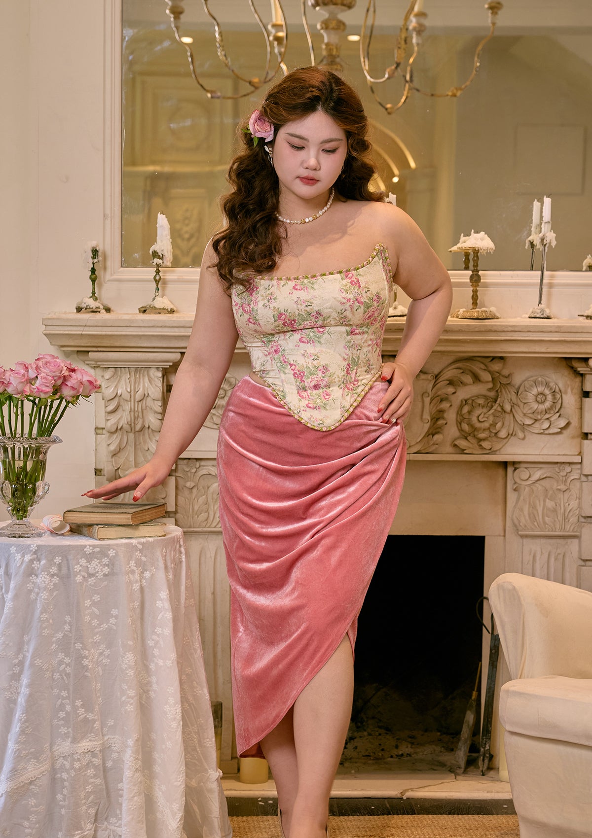 Curve & Plus Size Spring Peach Skirt for Women - Flowy A-Line Midi Skirt with Pockets | Perfect for Casual Outings, Brunch Dates & Spring Weddings