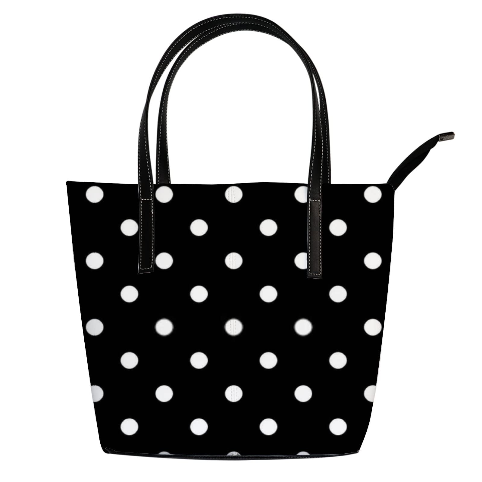 Retro Black and White Polka Dot Leather Tote Bag for Women - Stylish Crossbody & Work Handbag with Zipper | Perfect for Office, Travel & Everyday Use
