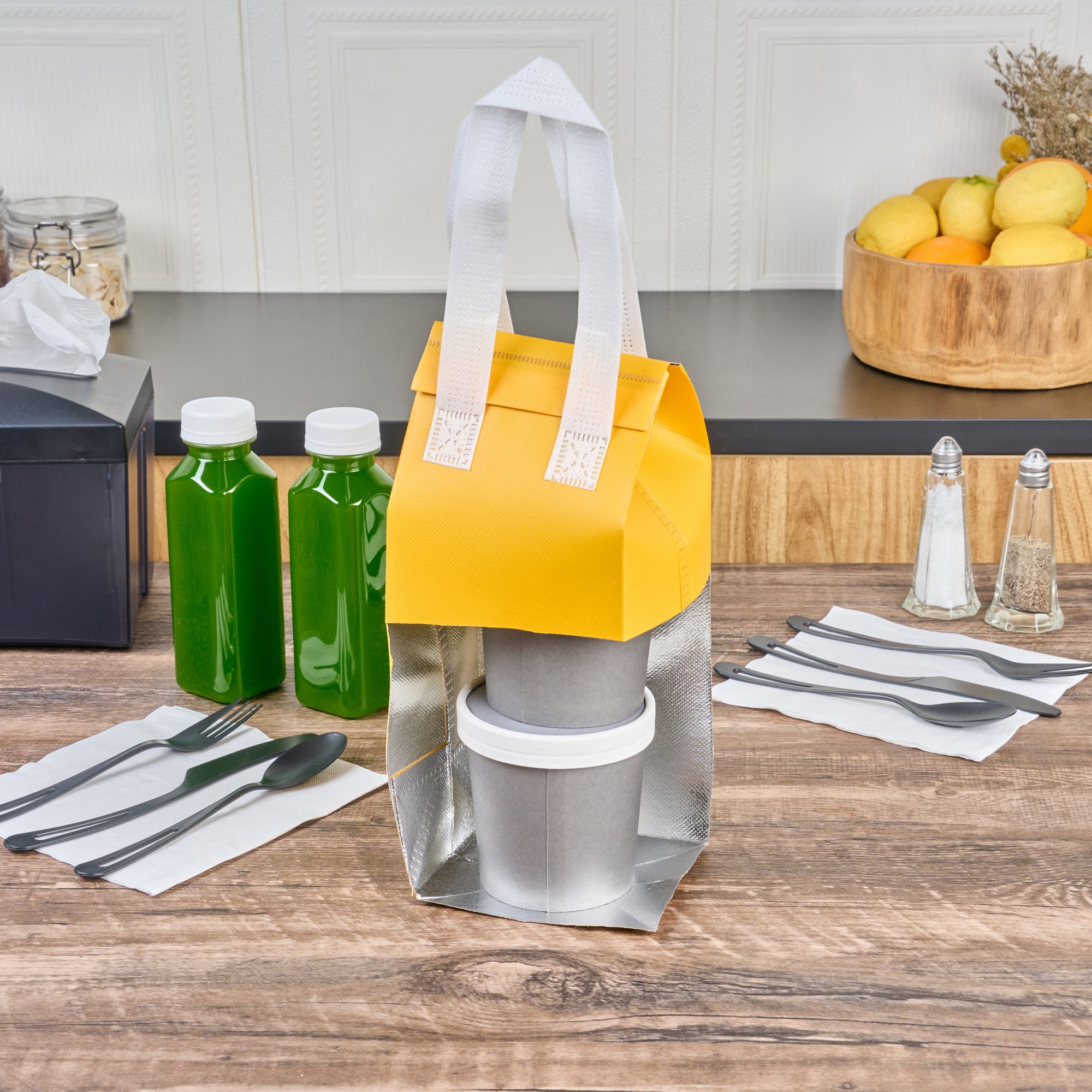 Yellow Insulated Take Out Bag - Tamper Evident Food Delivery Bags (4.75