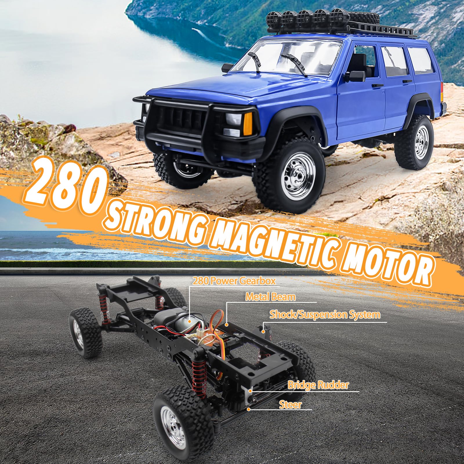 Fistone 1:12 Scale 2.4Ghz 4WD Remote Control Car - RC Rock Crawler Off-Road Truck with LED Lights, Waterproof All-Terrain Climbing Vehicle for Kids & Adults (Ages 8-12) - Perfect for Outdoor Adventures, Backyard Racing & Off-Roading Fun