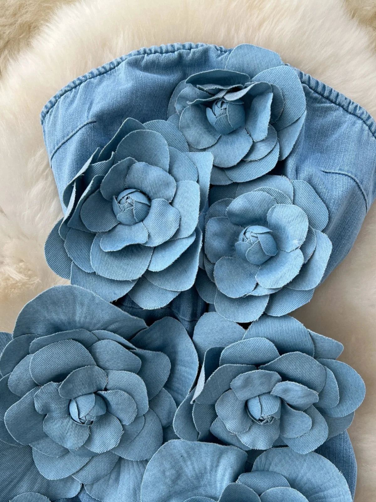 Elegant 3D Flower Rose Short Party Dress for Women - Summer Sleeveless Strapless Corset Denim Mini Dress | Perfect for Holiday Parties, Date Nights & Cocktail Events