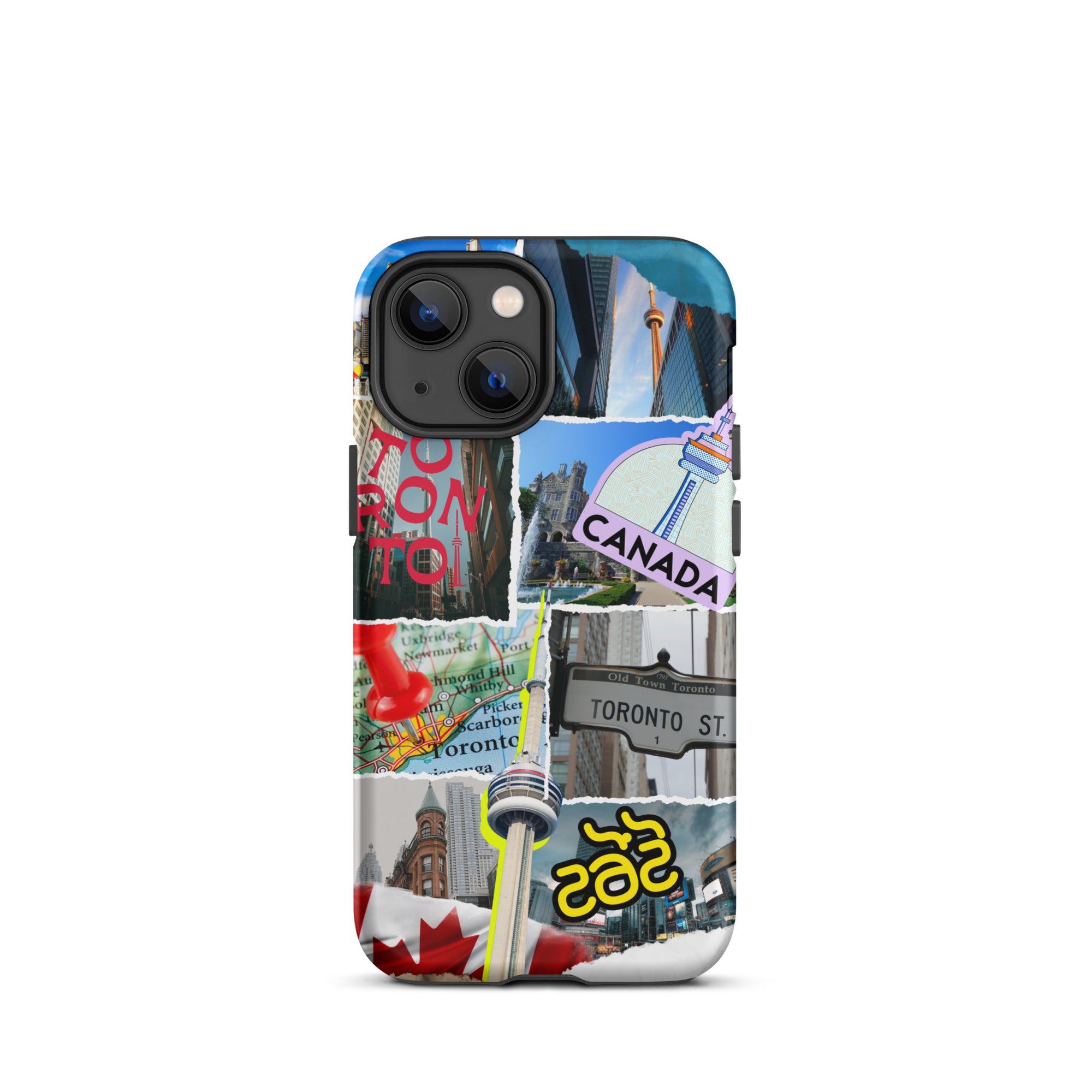 Premium Toronto Skyline Collage iPhone Case - Durable Protective Cover for iPhone 12/13/14/15 Pro Max - Perfect Gift for Travel Lovers & Cityscape Enthusiasts (Use at Home, Office or While Traveling)