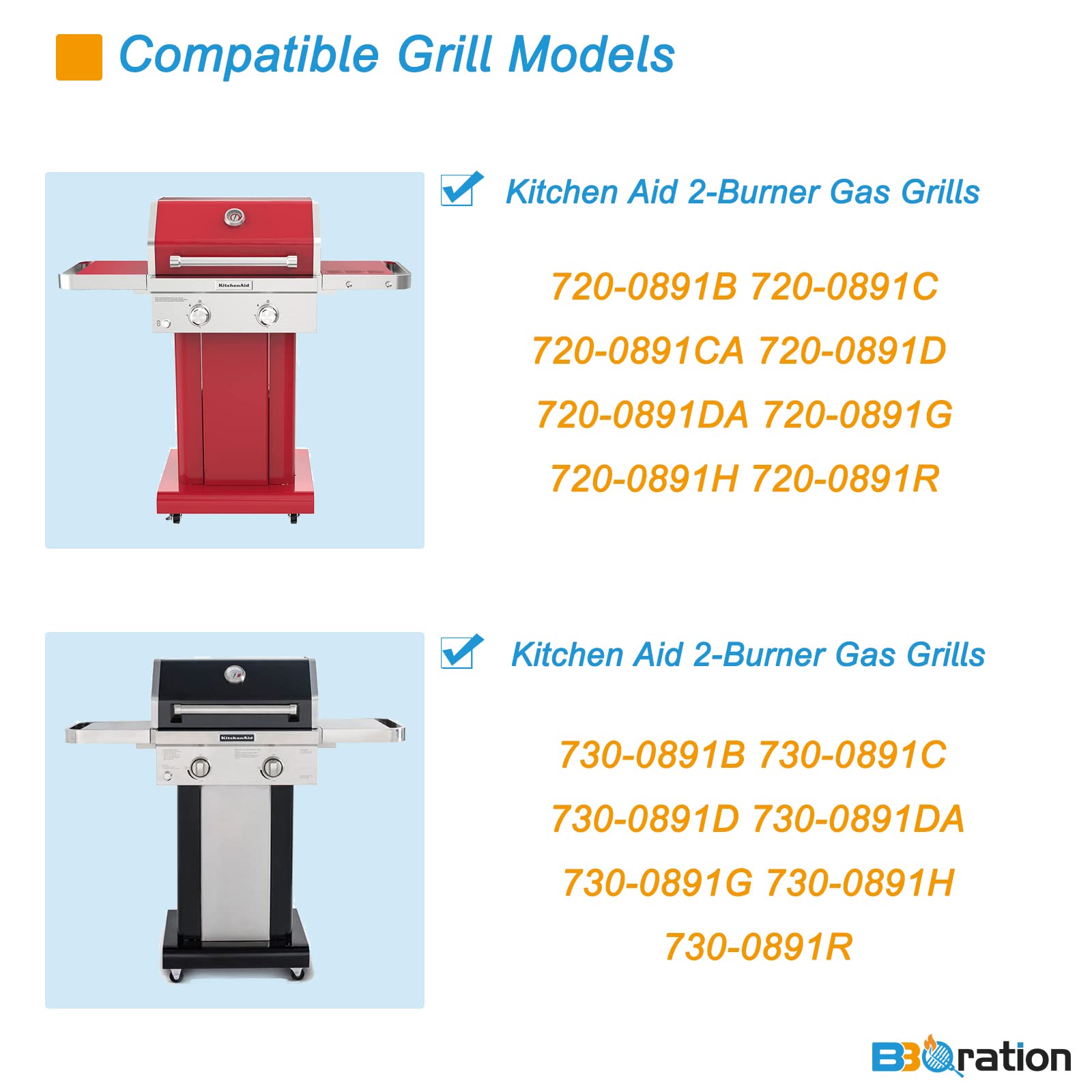 KitchenAid Grill Replacement Parts 720-0891CA 720-0891 720-0891B 720-0891R 730-0891B - Solid Stainless Steel Cooking Grates for KitchenAid Gas Grills - Perfect for Outdoor BBQ, Backyard Grilling & Replacement Parts