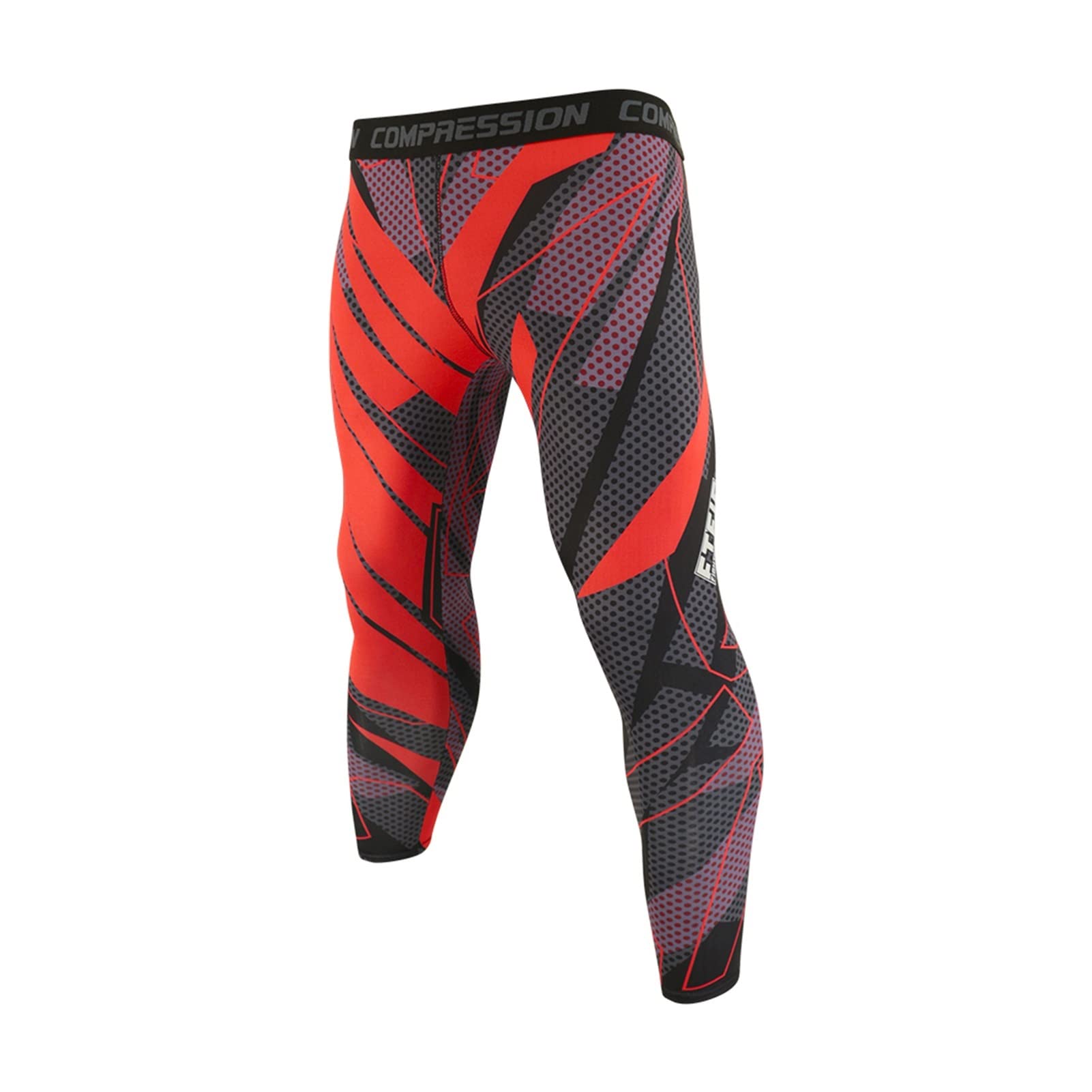 Men's Compression Leggings - Red Wave Point Breathable Workout Running Training Tights for Fitness, Jogging & Gym - Ideal for Sports, Yoga & Active Lifestyle