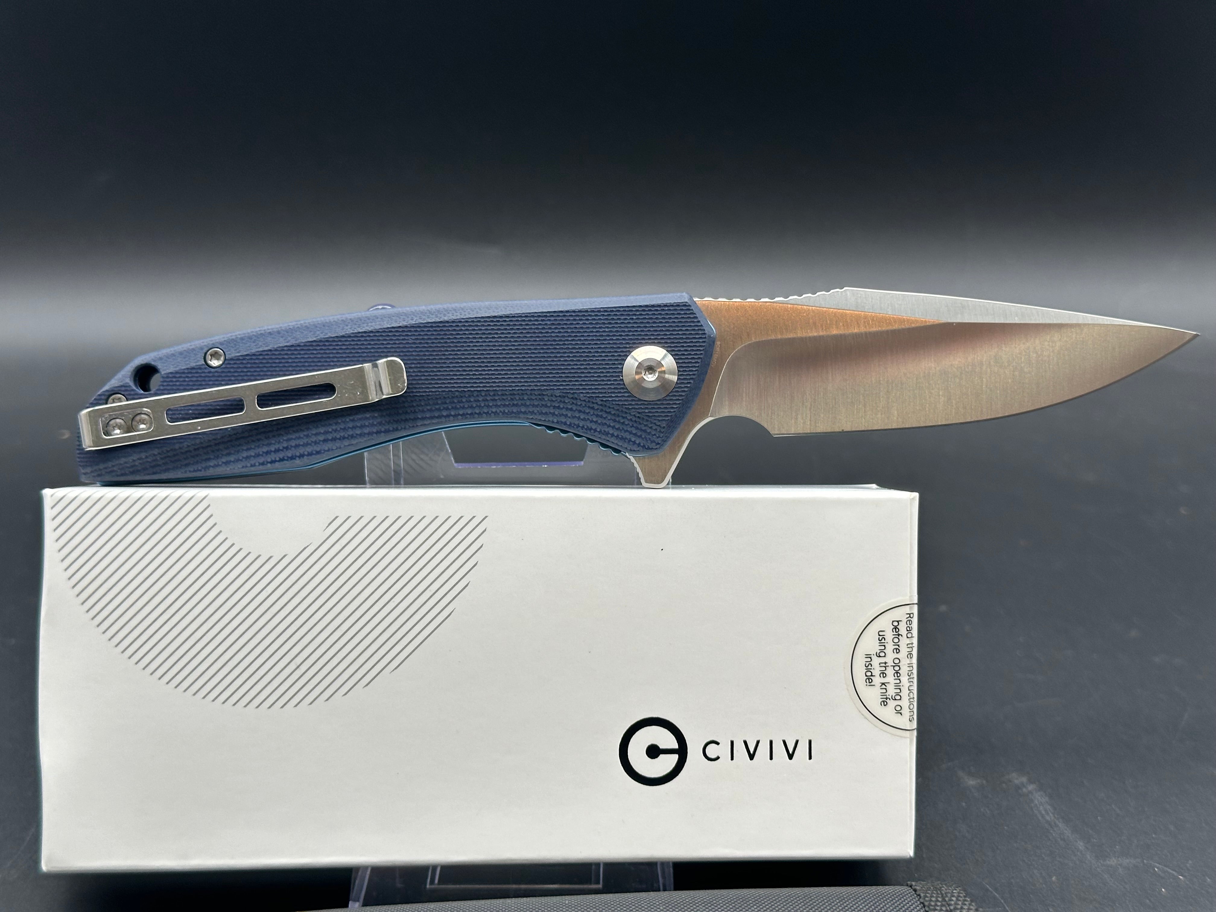 CIVIVI Baklash Liner Lock Folding Knife - Blue G10 Handle, Plain Edge Blade - EDC, Camping, Outdoor Survival & Everyday Carry