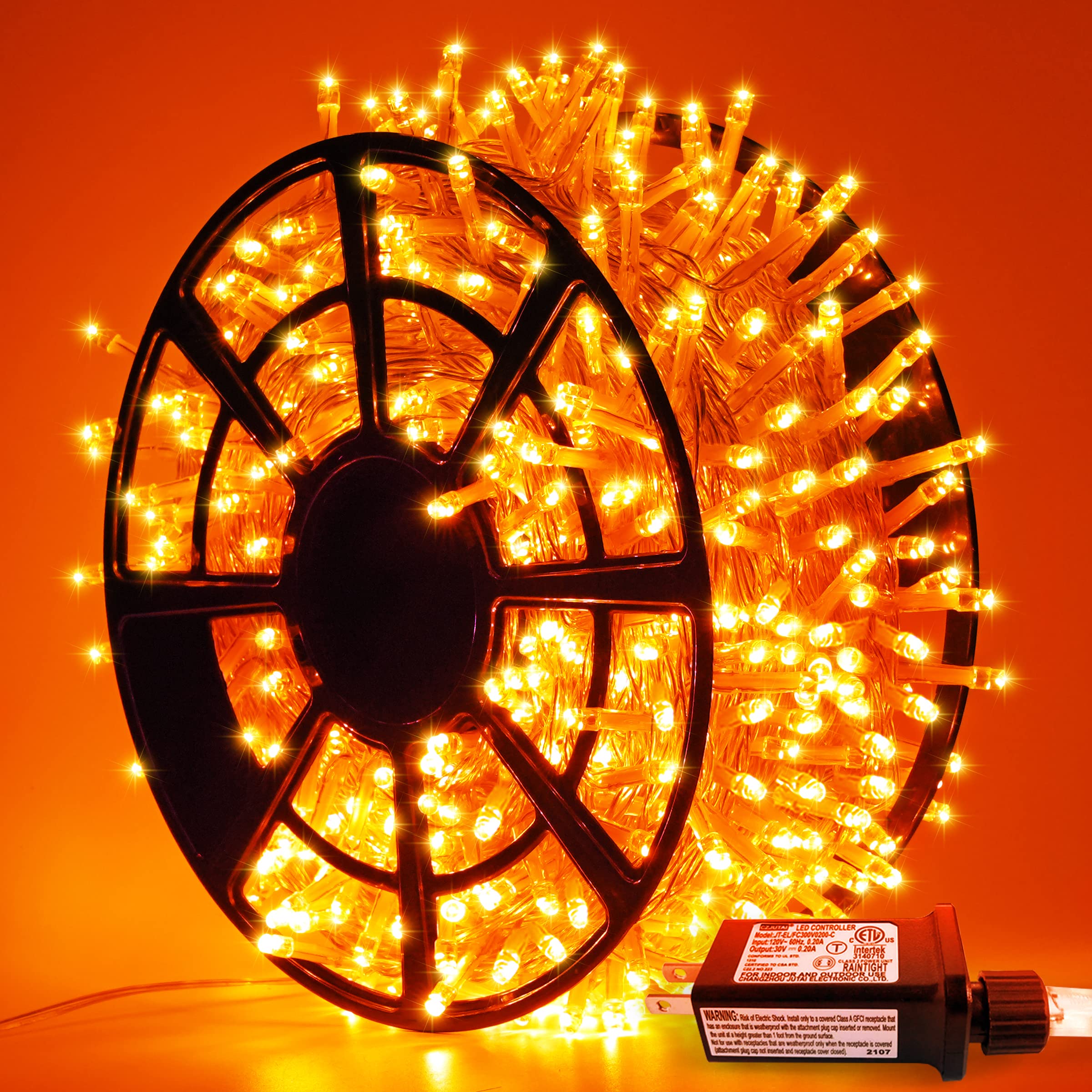 JMEXSUSS 500 LED Orange Christmas Lights Outdoor - 163FT Waterproof String Lights with 8 Modes, Clear Wire for Indoor & Outdoor Fall Decorations, Thanksgiving, Halloween, Porch, Room, Garden, Party, Wedding, and Holiday Lighting