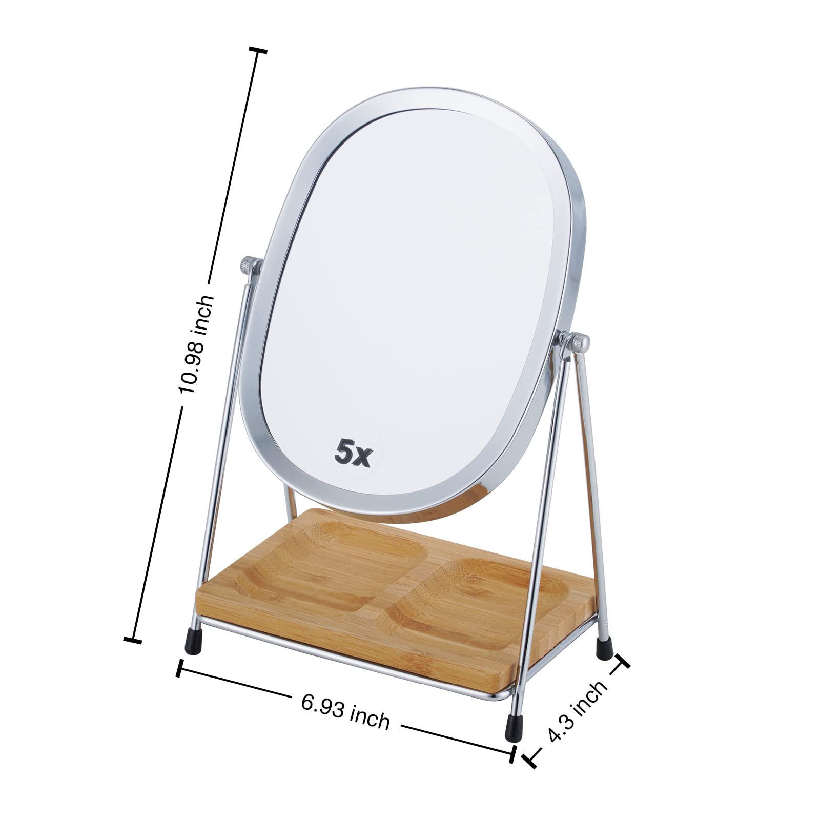 JOYOEIKON 5x/1x Magnifying Makeup Mirror with Bamboo Tray - 360° Rotating Vanity Mirror with Stand for Makeup Application, Skincare, and Eyebrow Grooming - Perfect for Dressing Tables, Bathrooms, and Travel