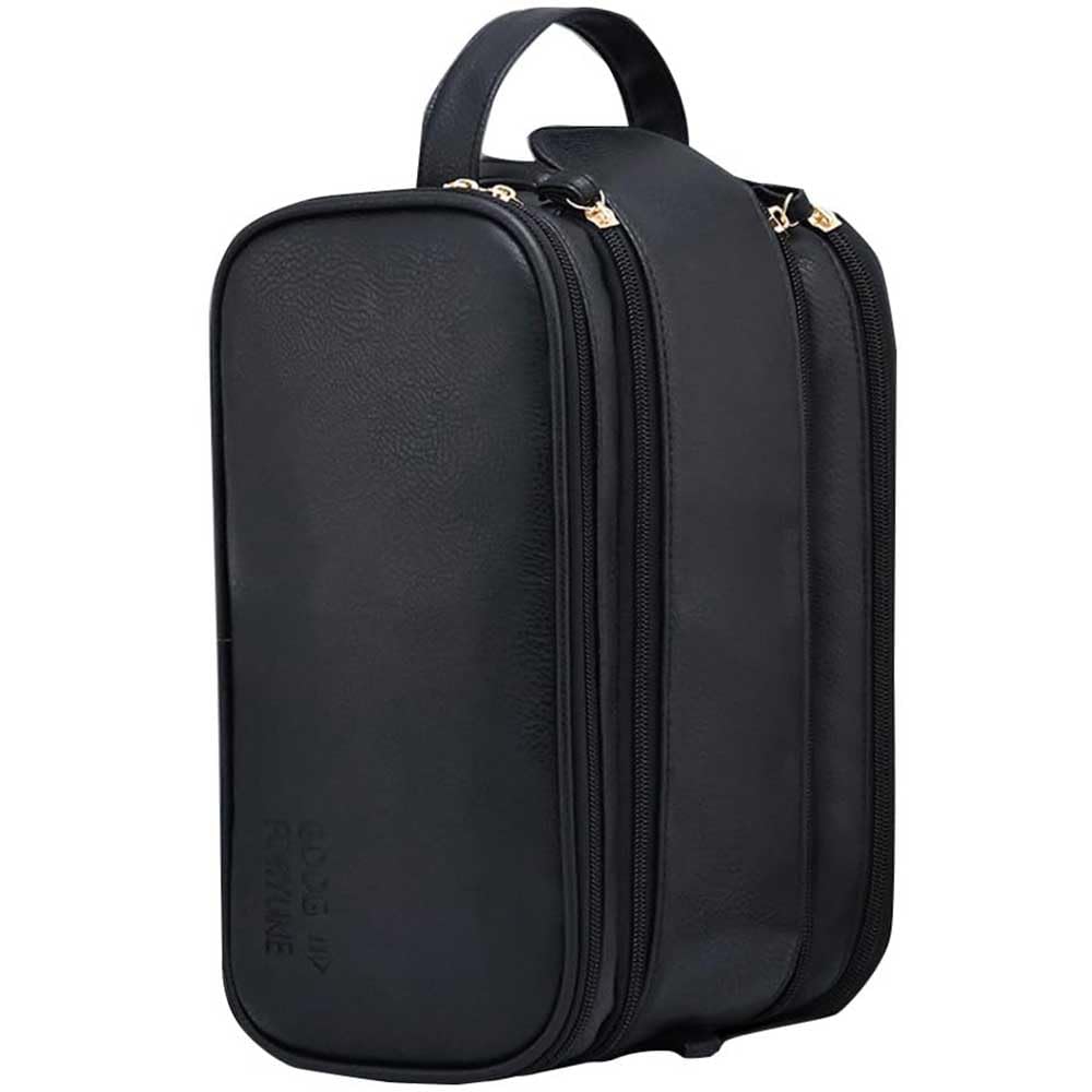 JAF Men's Travel Toiletry Bag - Waterproof Leather Cosmetic Organizer for Men | Compact & Durable Small Travel Bag (Black) | Perfect for Business Trips, Gym & Weekend Getaways