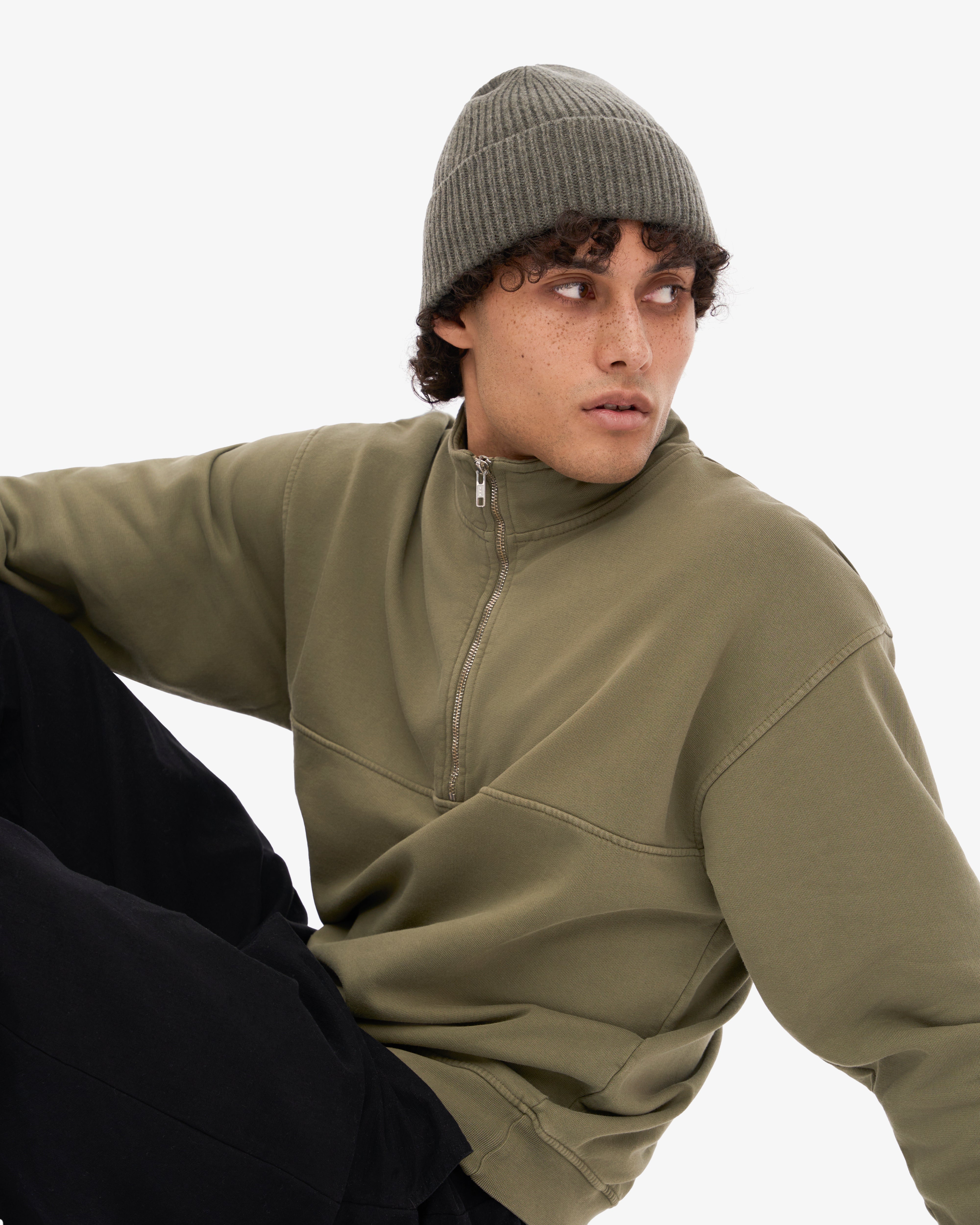 Organic Quarter Zip Sweatshirt for Men & Women | Soft & Comfortable Pullover | Dusty Olive Green | Perfect for Outdoor Activities & Casual Wear