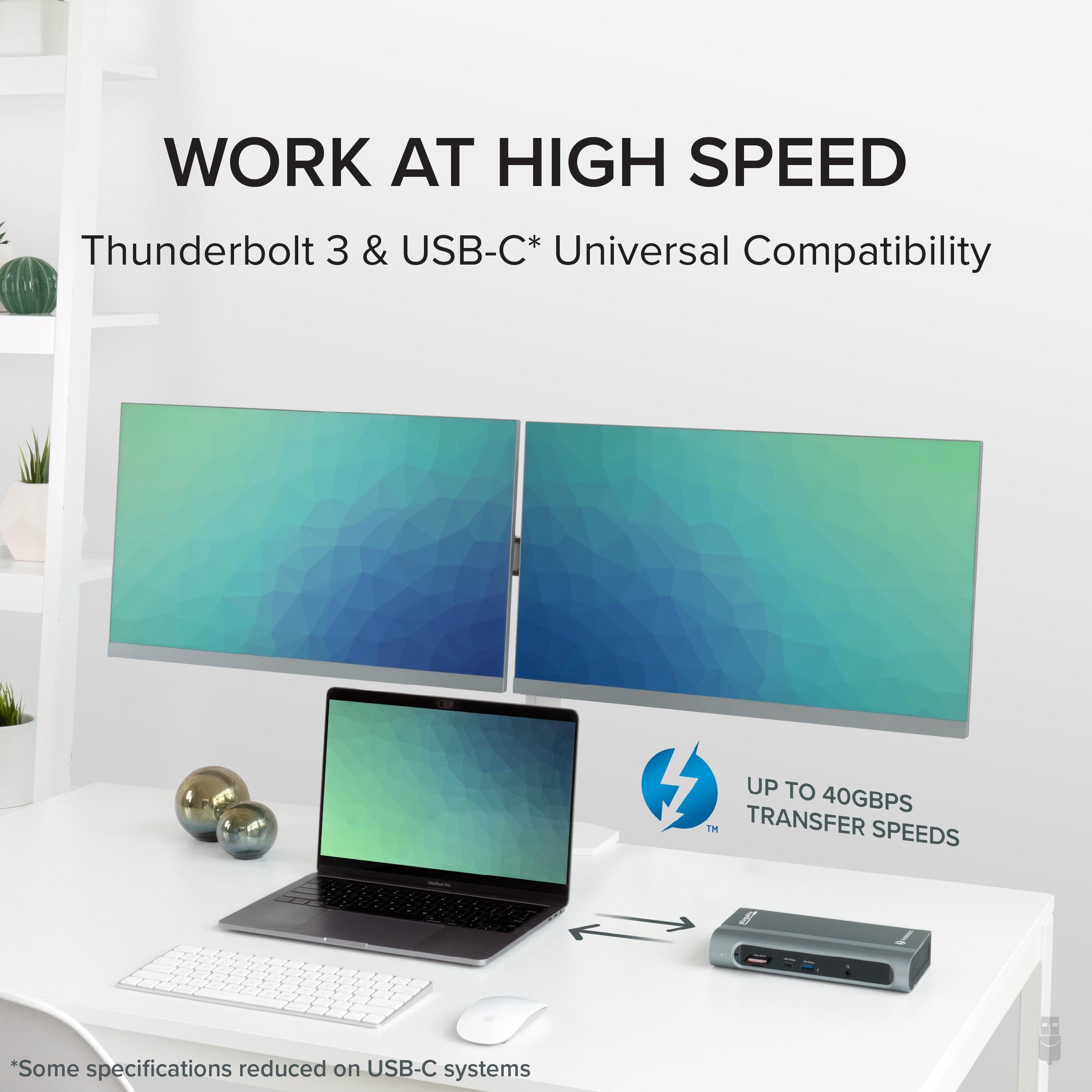 Plugable Thunderbolt 3 & USB-C Dual Monitor Docking Station with 96W Laptop Charging - 4K HDMI/DisplayPort for MacBook Pro, Dell XPS, HP Laptops - Home Office & Remote Work Setup