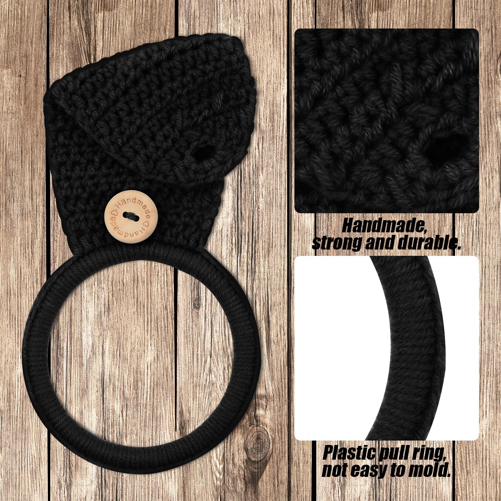 Tatuo 3-Piece Crochet Towel Holder Set - Hanging Kitchen & Bathroom Dish Towel Rings - Oven Handle Hooks for Stove (Black) - Perfect for Organizing Kitchen Towels, Oven Mitts & Utensils