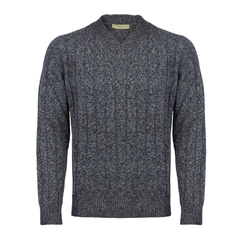 Corneliani Men's V-Neck Wool Knit Sweater - Charcoal Gray for Casual & Business Wear | Warm & Stylish Winter Pullover