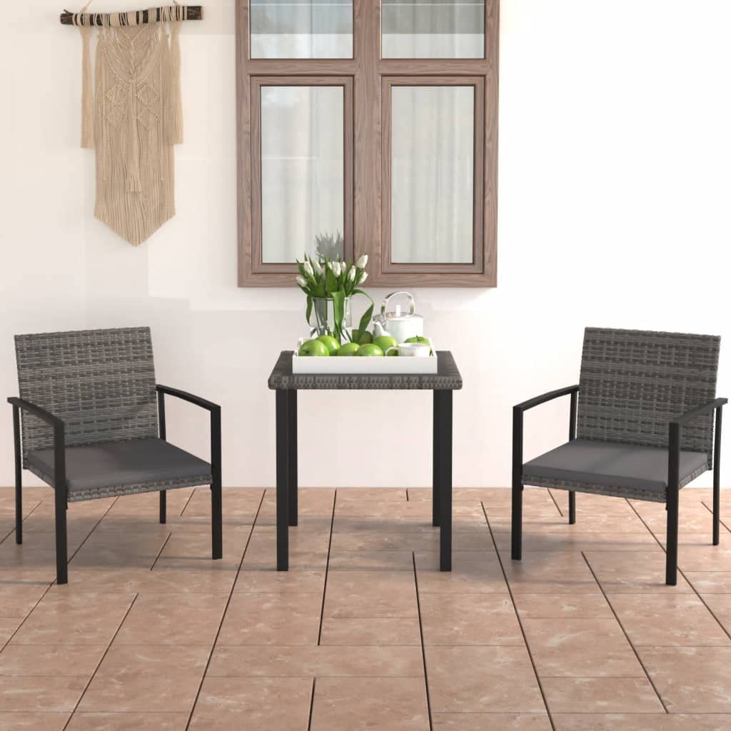 SKM 3-Piece Patio Dining Set - Gray Poly Rattan Outdoor Furniture for Garden, Balcony, or Backyard | Weather-Resistant & Durable