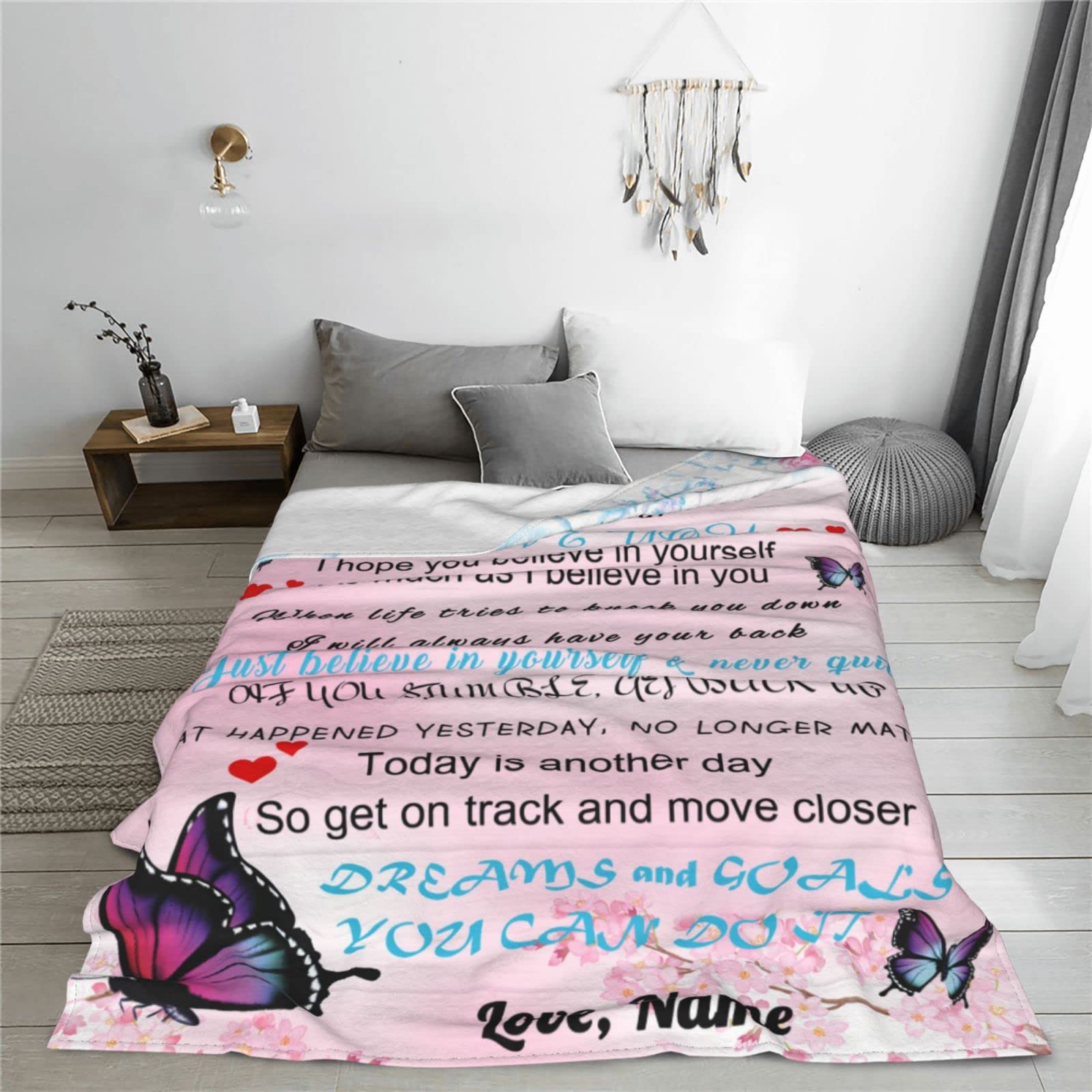 Personalized Custom Name Blanket - Love Letter to My Daughter from Dad & Mom - Butterfly Floral Design - 60x80 Inch Bed Throw - Perfect Gift for Birthday, Christmas & Special Occasions