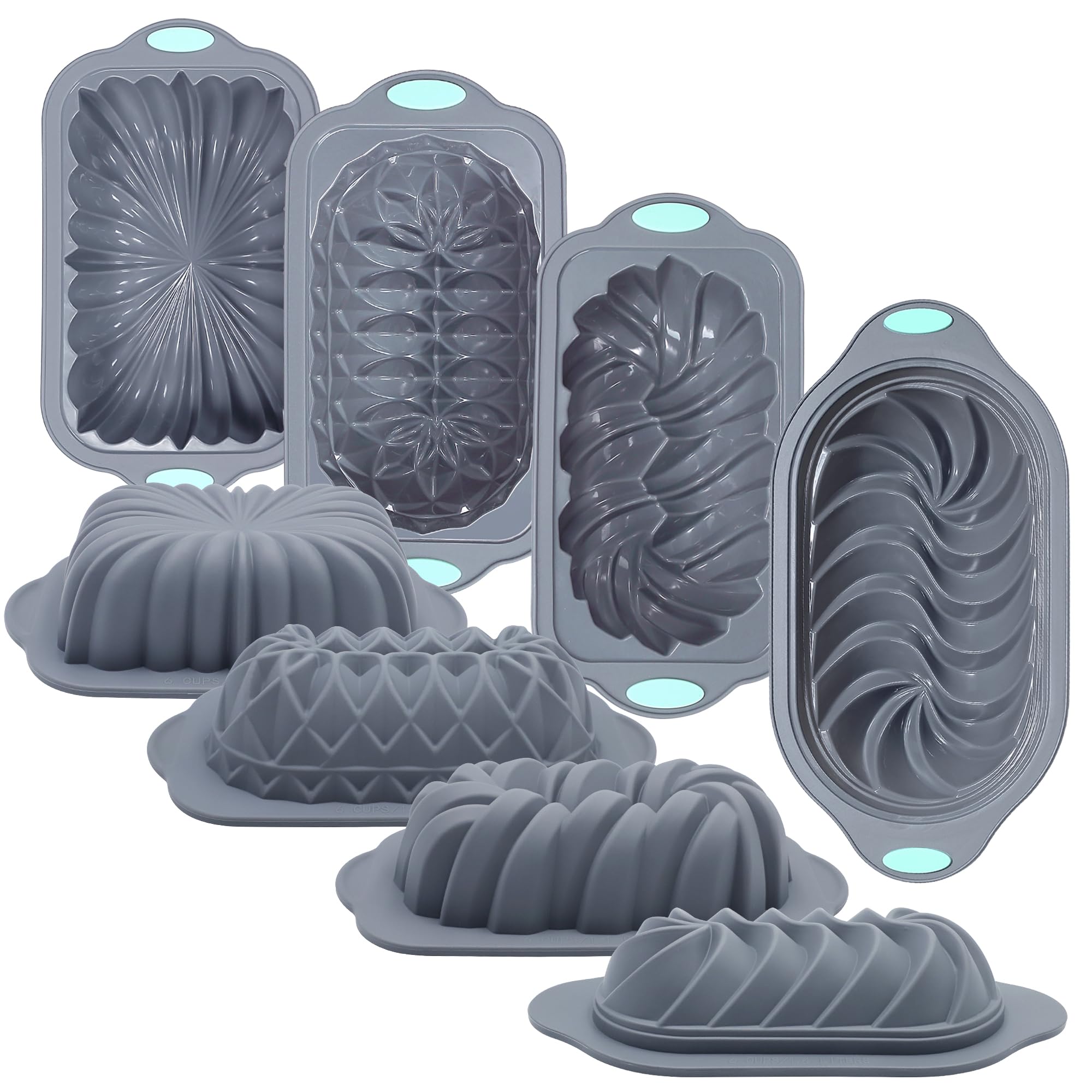 4-Piece Non-Stick Silicone Loaf Pan Set for Baking - Perfect for Banana Bread, Pound Cake, Meatloaf & More (6 Cups, Grey) - Ideal for Home Bakers & Holiday Cooking