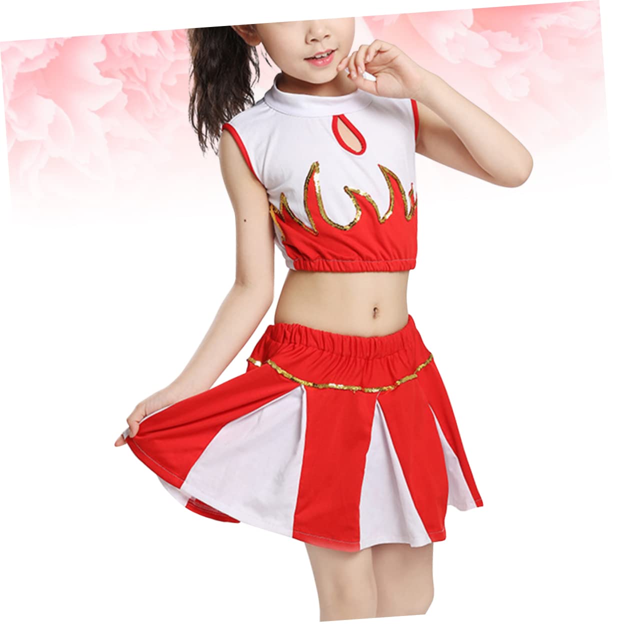 VALICLUD Girls Cheerleading Uniform - Red Dance Costume for Kids, Performance Outfit, Cheerleader Dress for Competition & Halloween Costume | Perfect for Dance Recitals, Cheerleading Events & Themed Parties