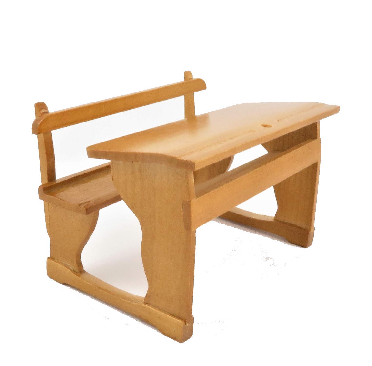 Vintage 1:12 Scale Melody Jane Dollhouse Twin School Desk & Bench Set - Old Fashioned Pine Miniature Furniture for Dolls, Perfect for Dollhouse Decor & Collectors