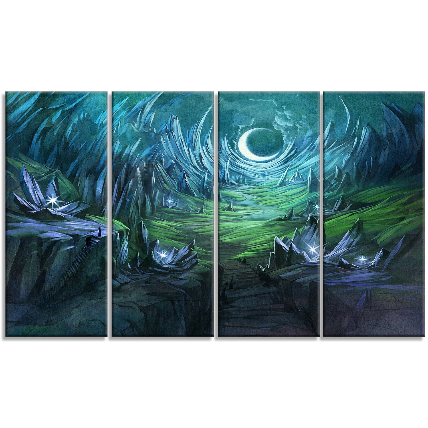 Designart Twilight Valley Landscape Digital Metal Wall Art - 4 Panel Set (48x28 Inches) - Modern Home & Office Decor - Perfect for Living Room, Bedroom, or Office Wall Decor