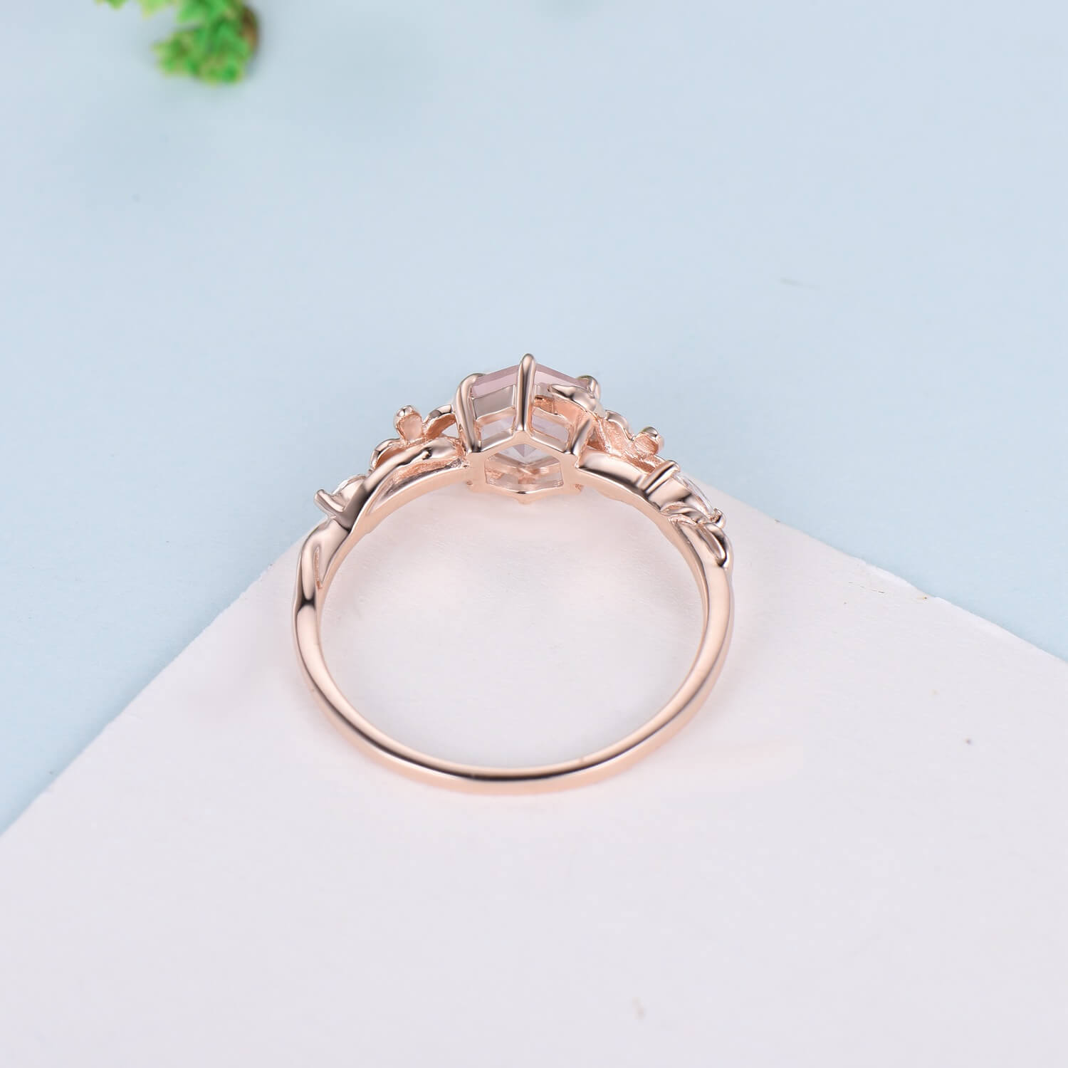 Vintage Nature-Inspired Rose Quartz Engagement Ring for Women - Unique Pink Tourmaline Wedding Band with Twisted Leaves Design | Perfect for Boho, Retro & Romantic Weddings