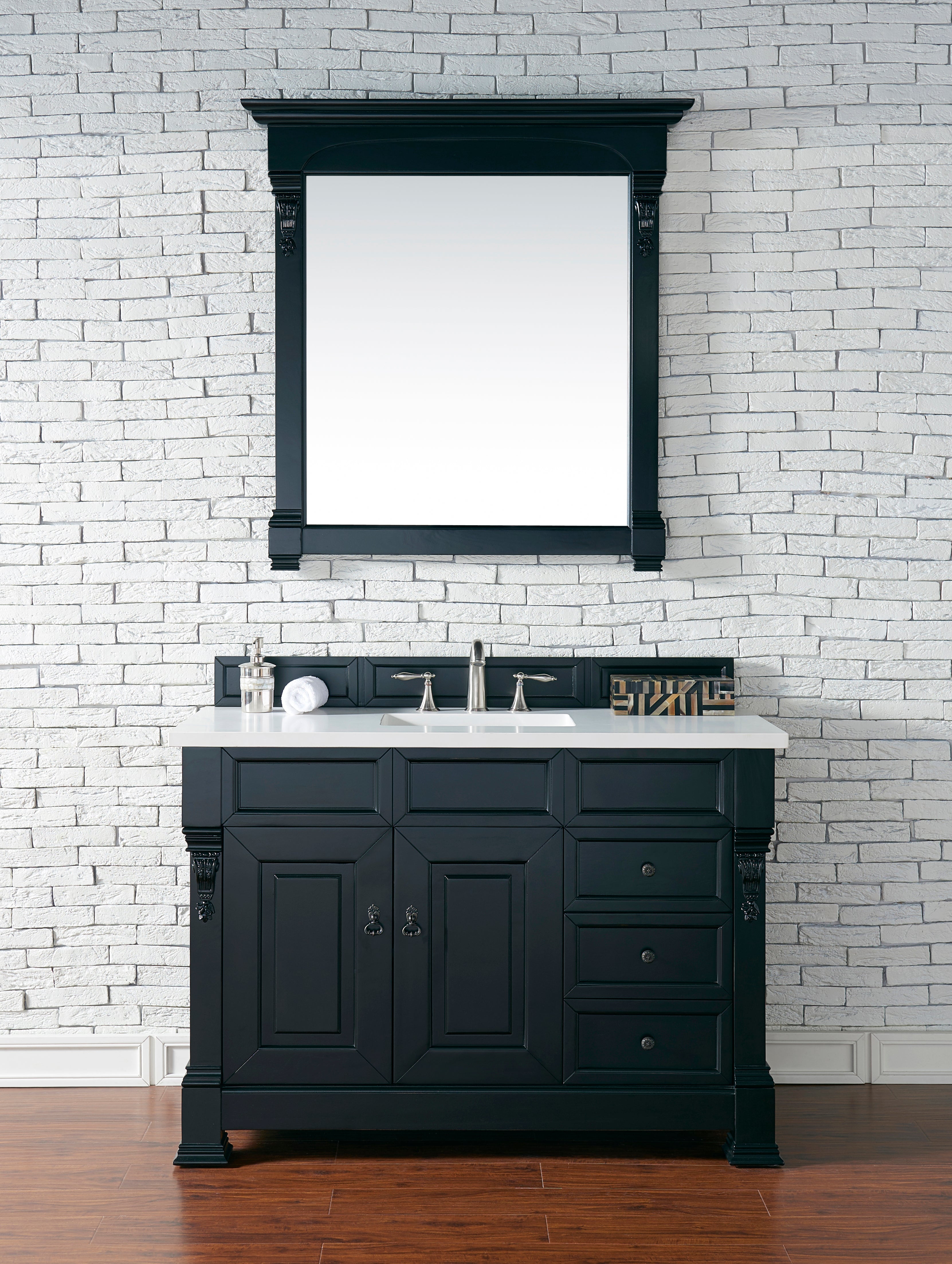 Brookfield 48 Inch Antique Black Bathroom Vanity with 3CM Classic White Quartz Countertop - Perfect for Modern & Traditional Bathroom Designs