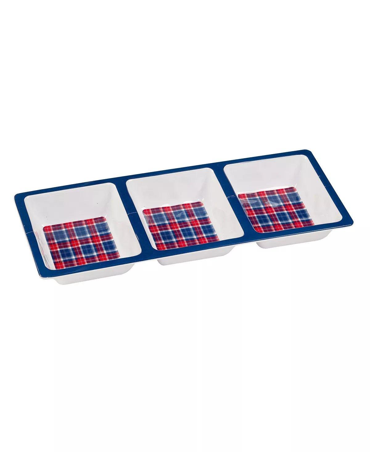 Patriotic Plaid Melamine Dinner Plates - Durable & Lightweight Melamine Dishes for Outdoor Picnics, BBQs, and 4th of July Parties