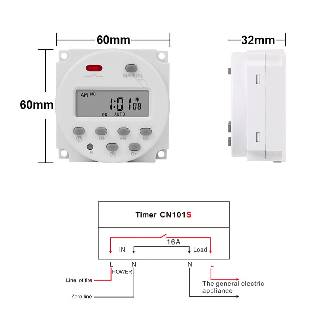 CN101S 1 Second Interval 5VDC Digital LCD Timer Switch - 7 Days Weekly Programmable Time Relay with LCD Display for Home Automation, Aquarium, Grow Lights & Industrial Control (5V)