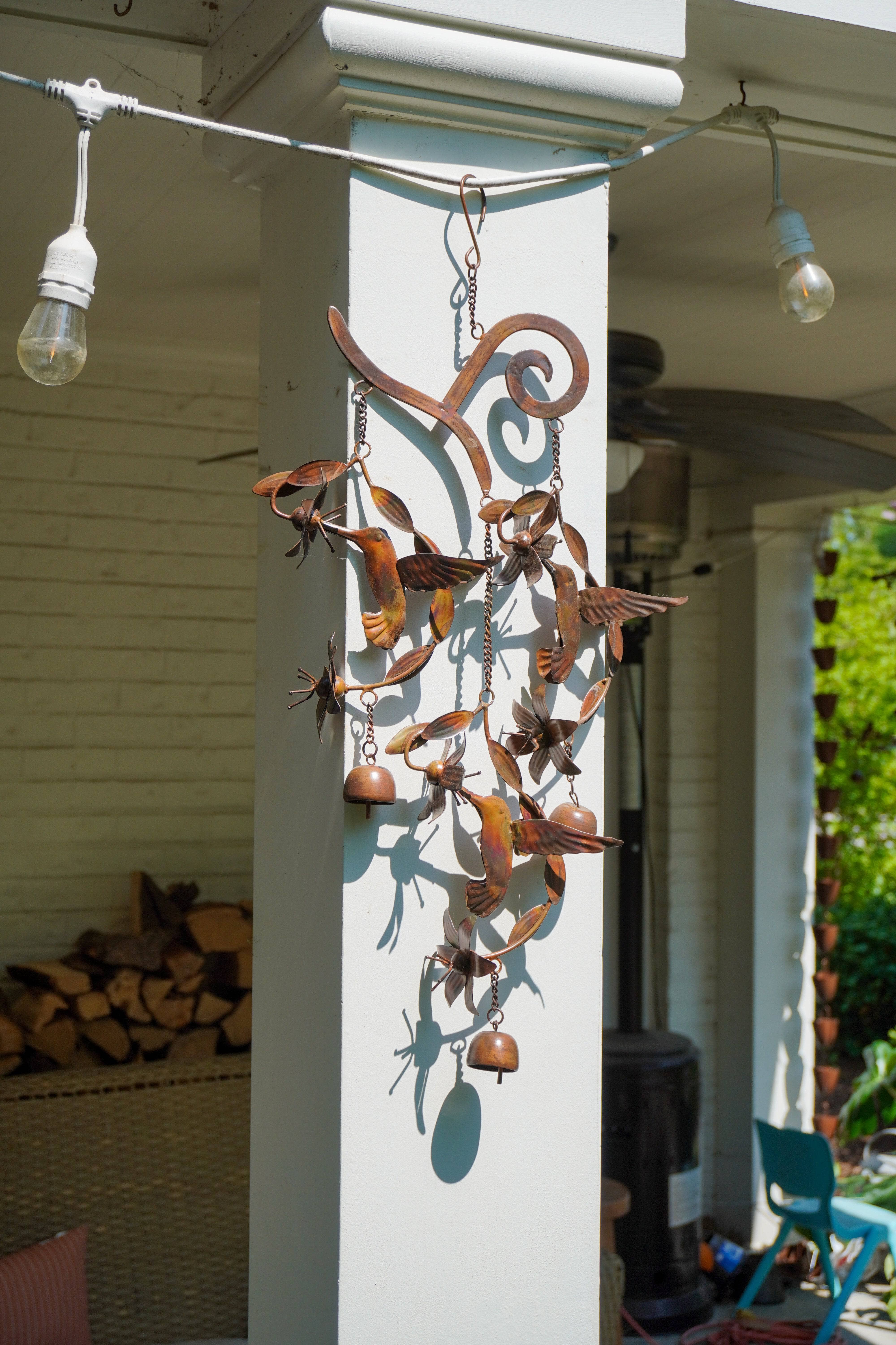 Beautiful Hummingbird & Floral Wind Chime - Handcrafted Metal Garden Decor for Outdoor Patio, Porch & Backyard - Soothing Wind Sounds for Relaxation